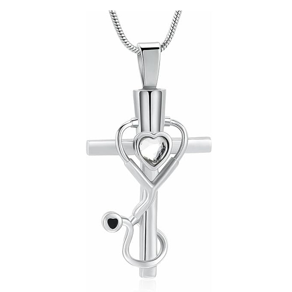 Stethoscope Cross Urn Pendant Necklace Nursing Urn Neckalce Graduation Urn Gifts