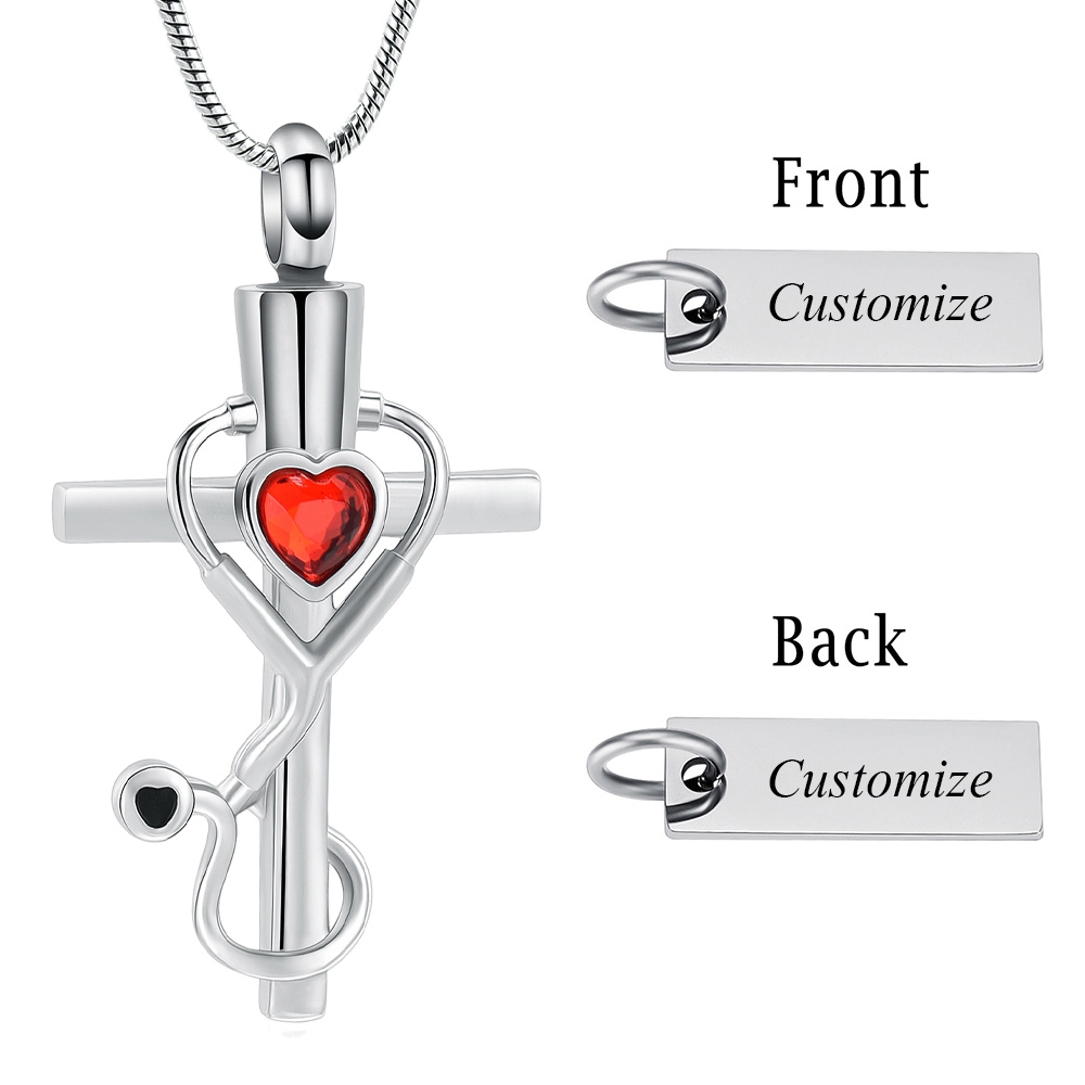 Stethoscope Cross Urn Pendant Necklace Nursing Urn Neckalce Graduation Urn Gifts