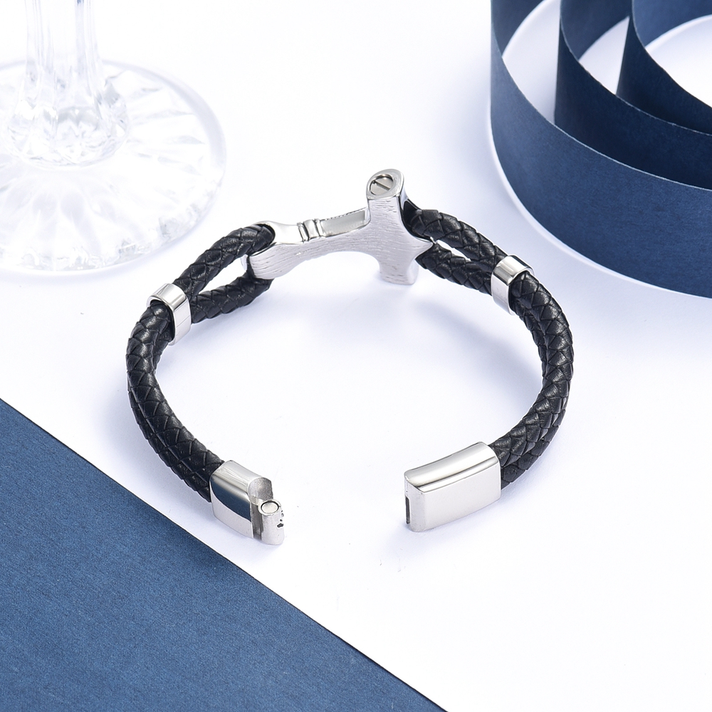 Viking Thor's Hammer Cremation Bracelet for Ashes Braided Leather Cuff Bangle - Picture 15 of 26