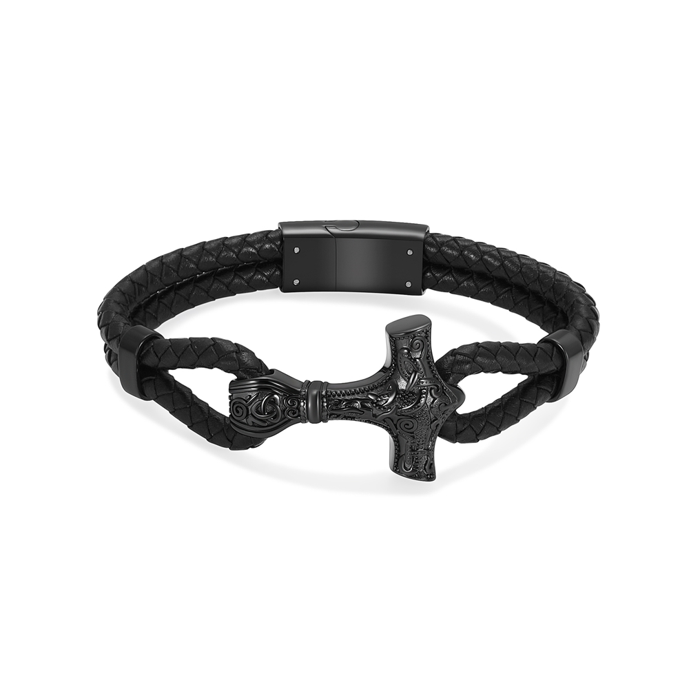 Viking Thor's Hammer Cremation Bracelet for Ashes Braided Leather Cuff Bangle - Picture 19 of 26