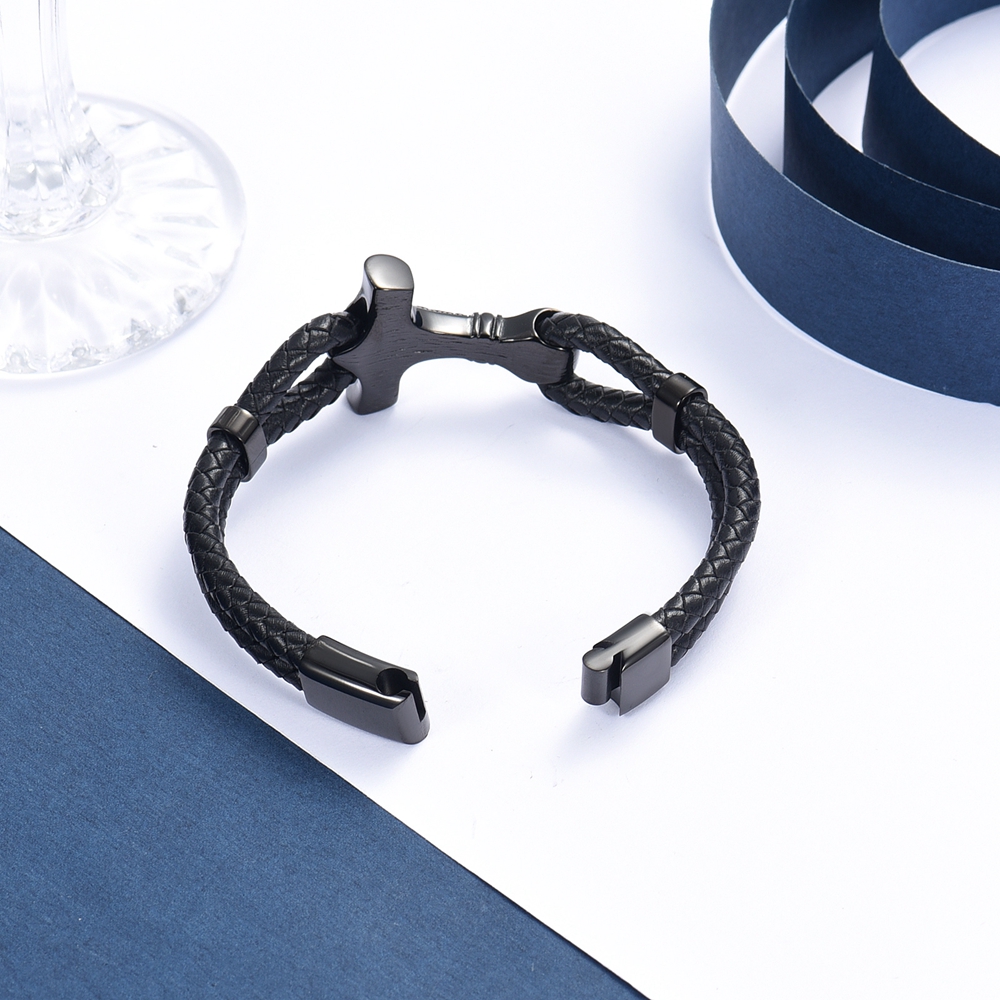 Viking Thor's Hammer Cremation Bracelet for Ashes Braided Leather Cuff Bangle - Picture 23 of 26