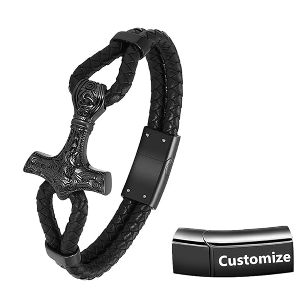 Viking Thor's Hammer Cremation Bracelet for Ashes Braided Leather Cuff Bangle - Picture 25 of 26