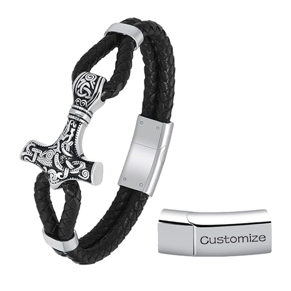 Viking Thor's Hammer Cremation Bracelet for Ashes Braided Leather Cuff Bangle - Picture 26 of 26