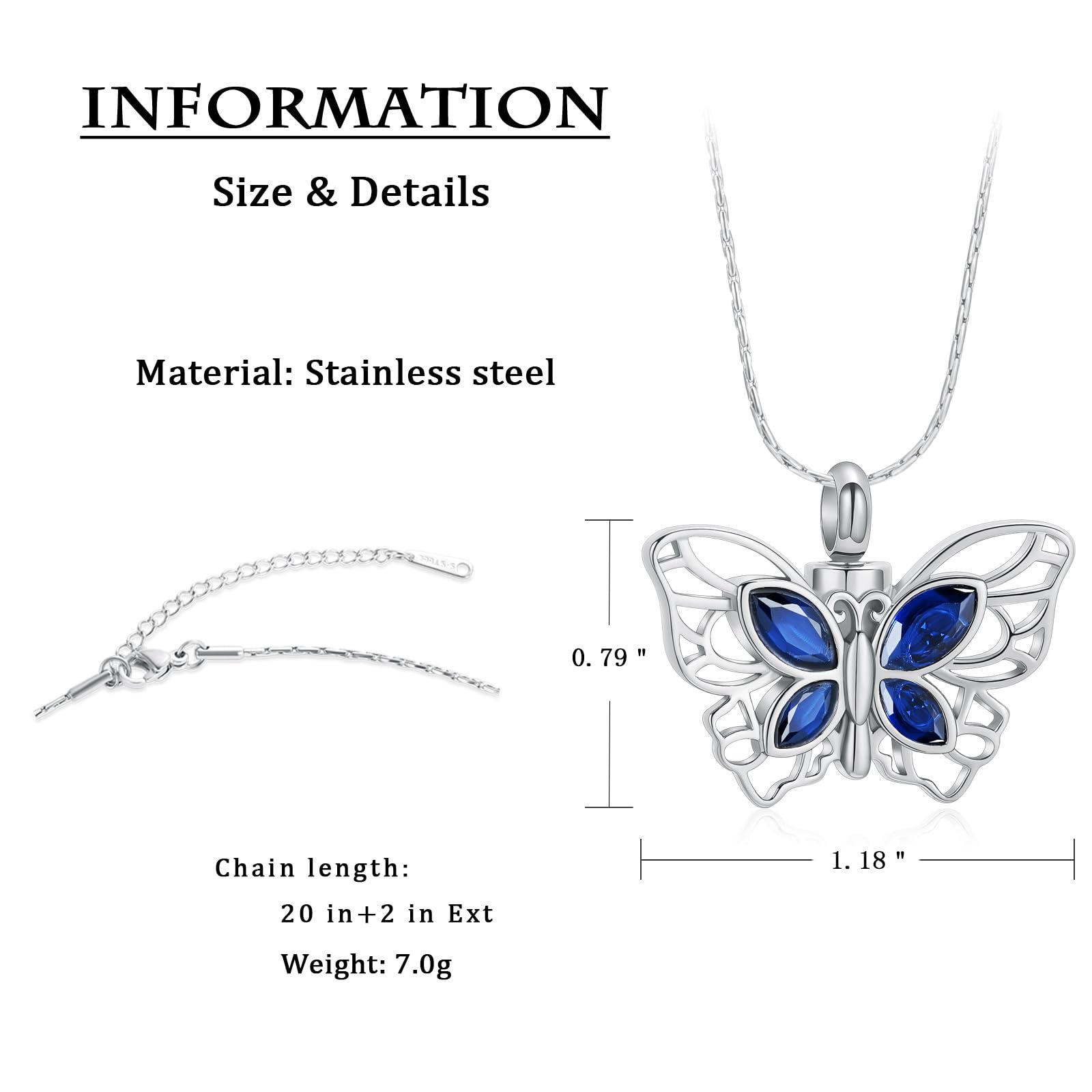Crystal Butterfly Cremation Pendant Keepsake Urn Necklace For Ashes Jewellery - Picture 10 of 50