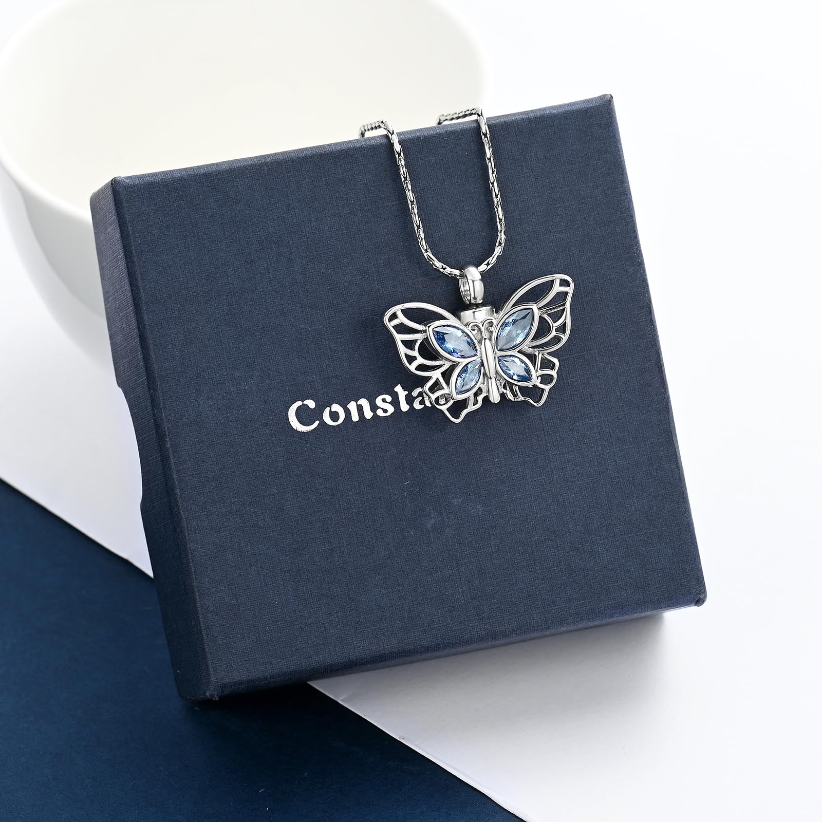 Crystal Butterfly Cremation Pendant Keepsake Urn Necklace For Ashes Jewellery - Picture 17 of 50