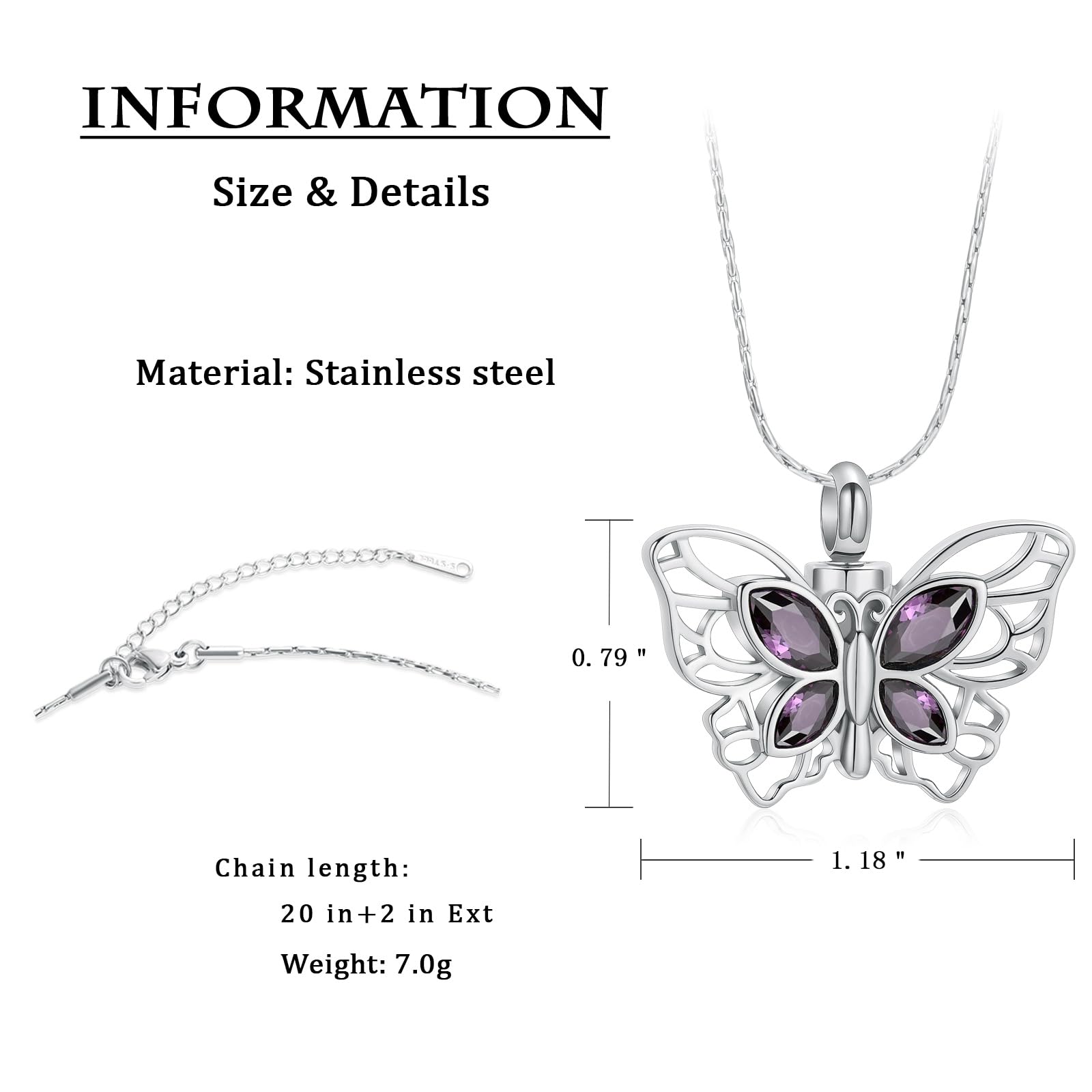 Crystal Butterfly Cremation Pendant Keepsake Urn Necklace For Ashes Jewellery - Picture 22 of 50
