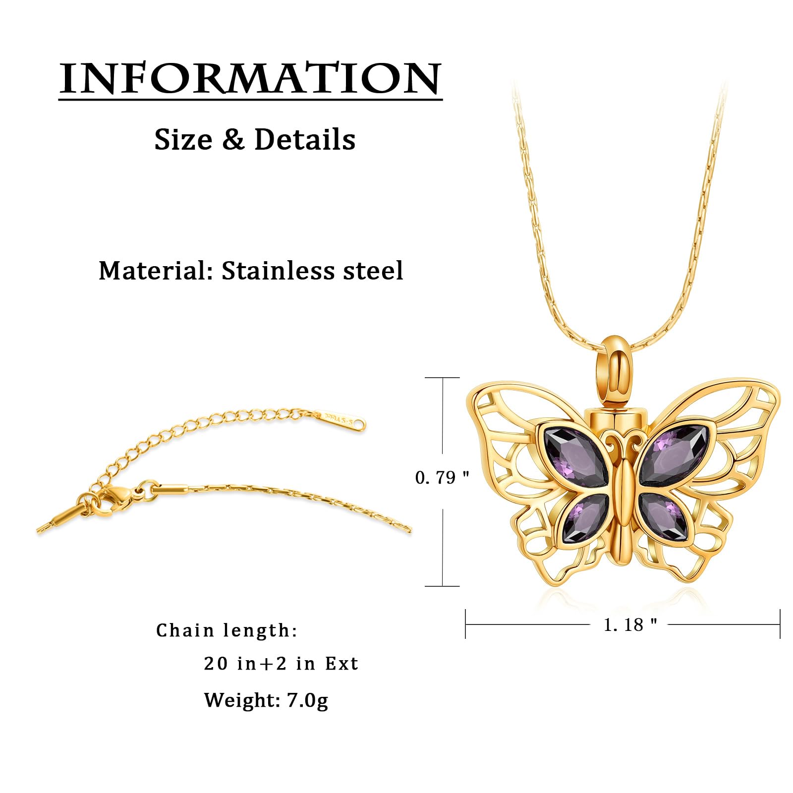 Crystal Butterfly Cremation Pendant Keepsake Urn Necklace For Ashes Jewellery - Picture 28 of 50