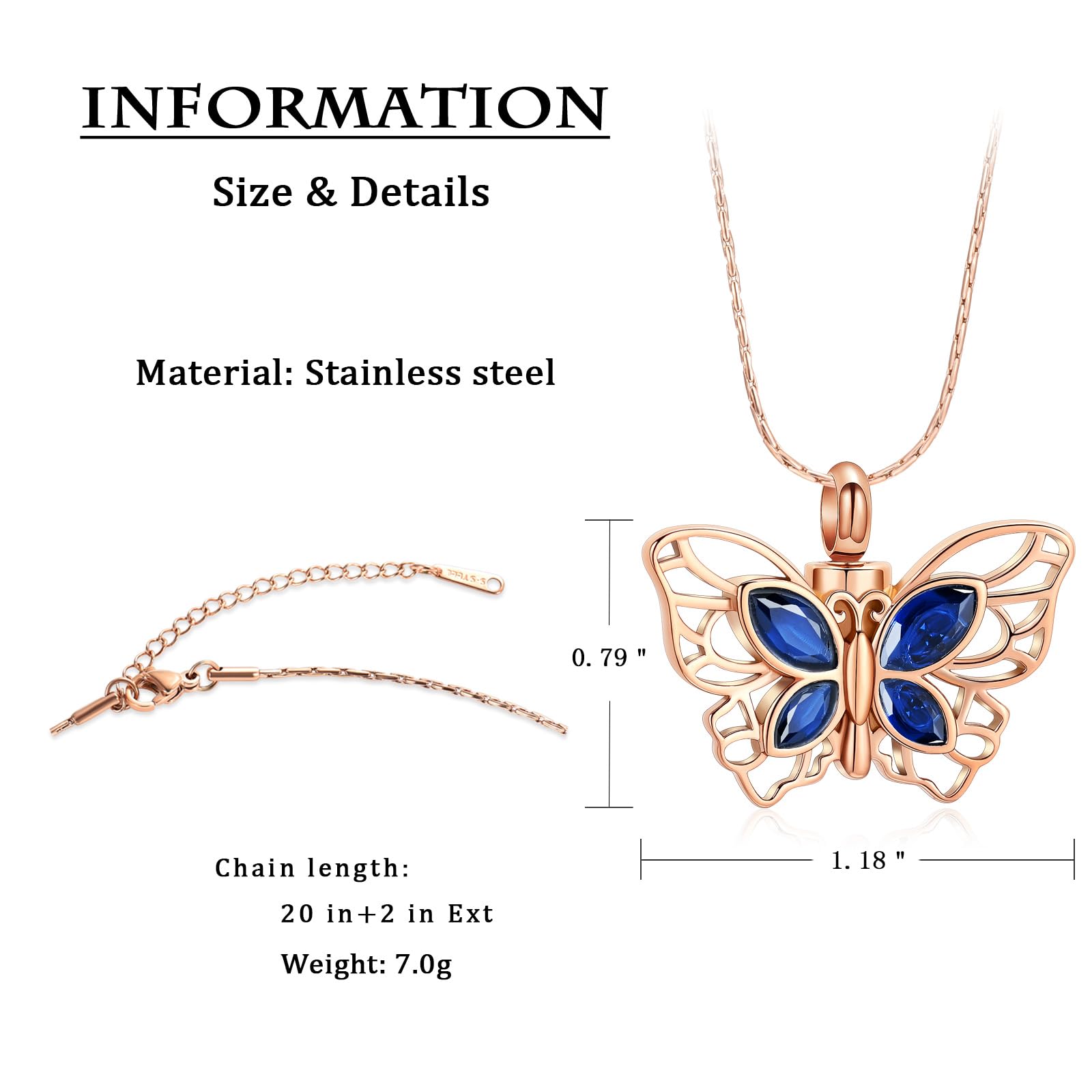 Crystal Butterfly Cremation Pendant Keepsake Urn Necklace For Ashes Jewellery - Picture 34 of 50