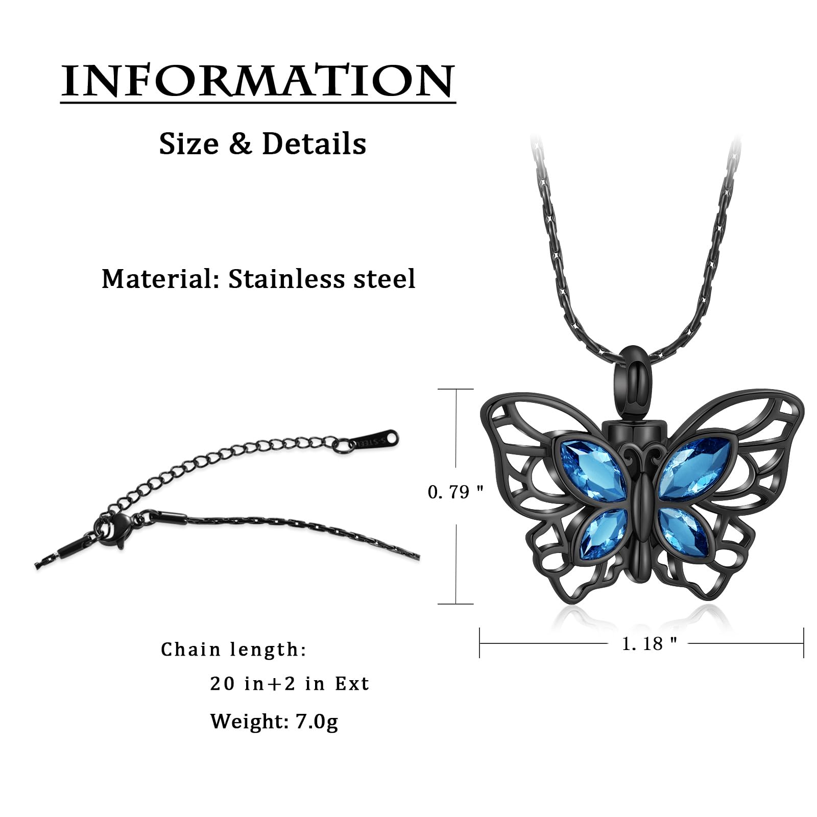 Crystal Butterfly Cremation Pendant Keepsake Urn Necklace For Ashes Jewellery - Picture 40 of 50