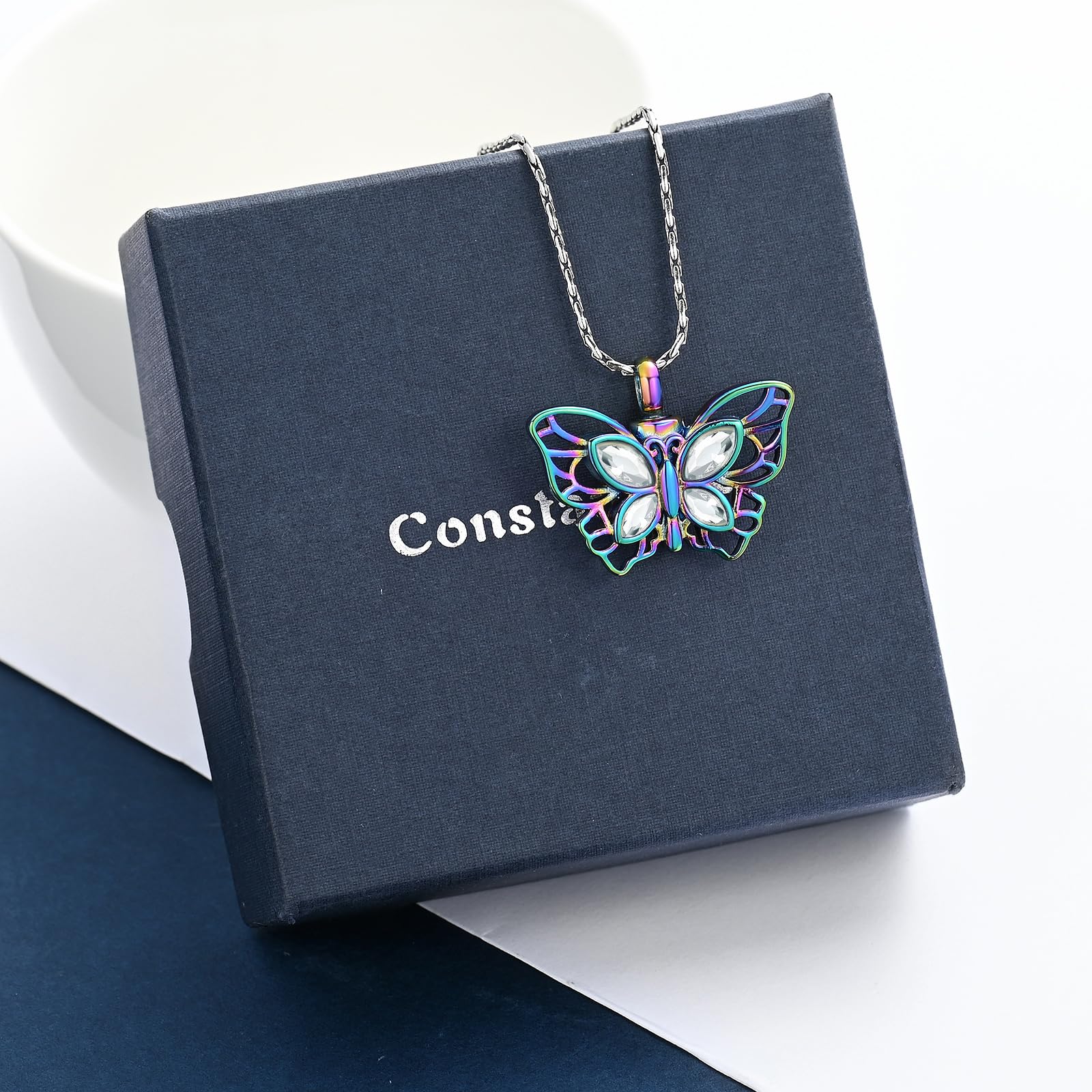 Crystal Butterfly Cremation Pendant Keepsake Urn Necklace For Ashes Jewellery - Picture 47 of 50