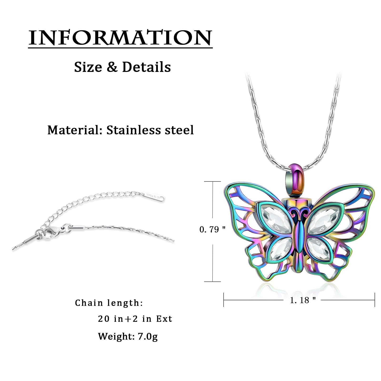 Crystal Butterfly Cremation Pendant Keepsake Urn Necklace For Ashes Jewellery - Picture 46 of 50