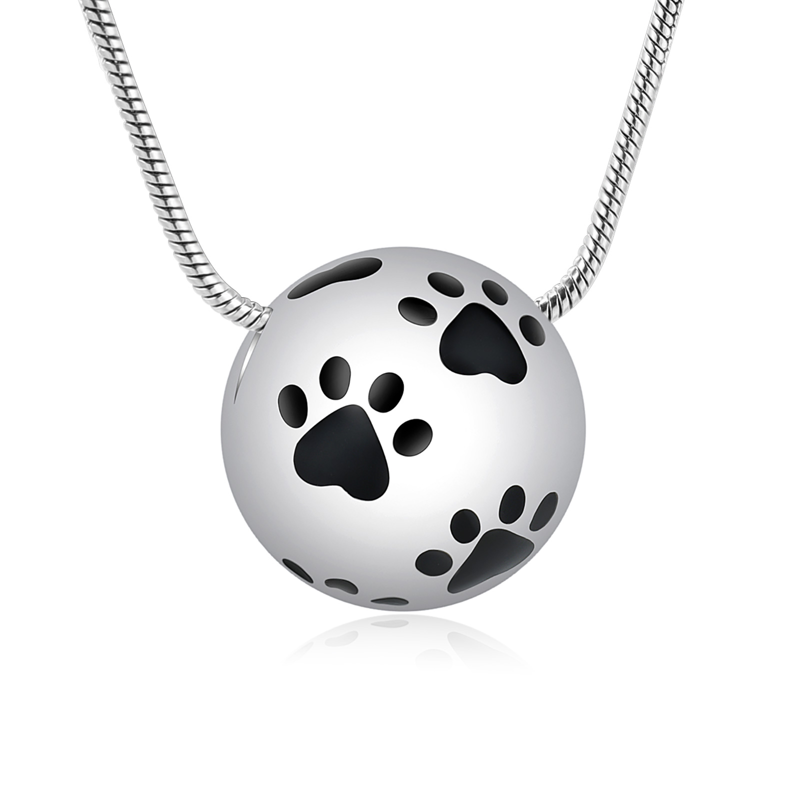 Paw Print Ball Urn Pendant Pet Memory Necklace for Dog Cat Cremation ...