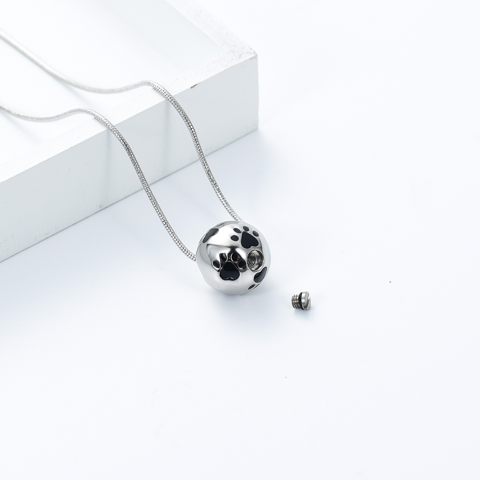 Paw Print Ball Urn Pendant Pet Memory Necklace for Dog Cat Cremation ...