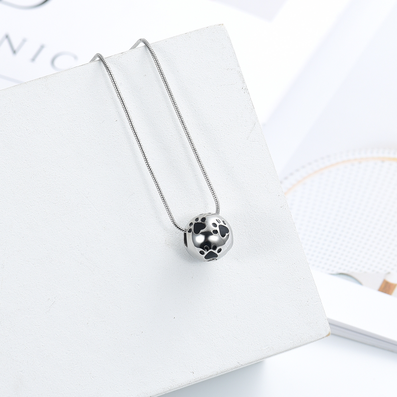 Paw Print Ball Urn Pendant Pet Memory Necklace for Dog Cat Cremation ...