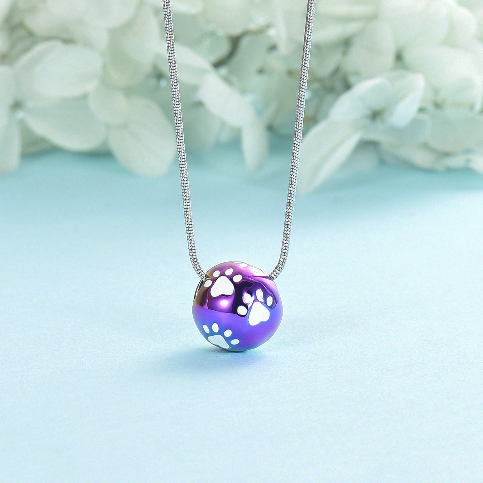 Paw Print Ball Urn Pendant Pet Memory Necklace for Dog Cat Cremation ...
