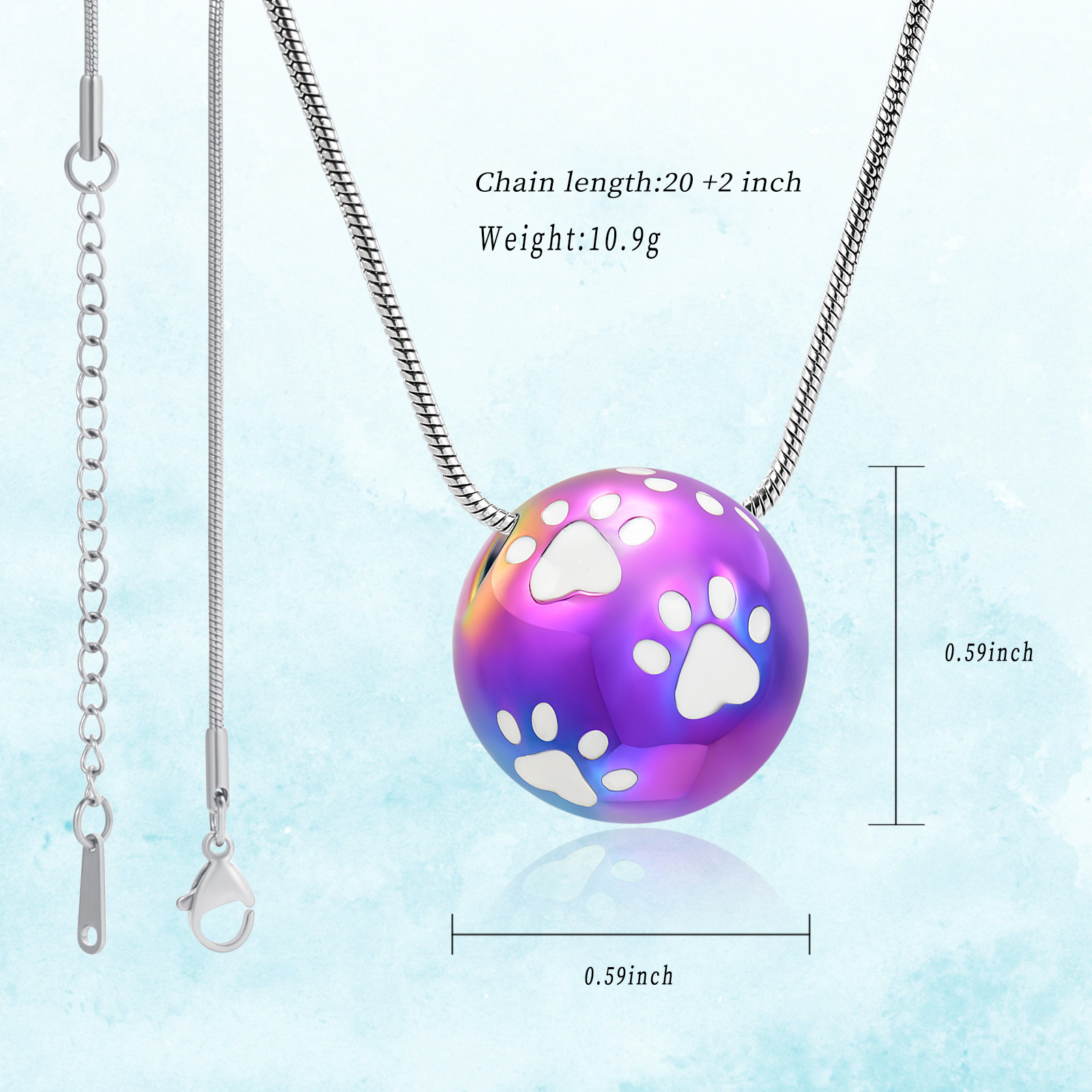 Paw Print Ball Urn Pendant Pet Memory Necklace for Dog Cat Cremation ...