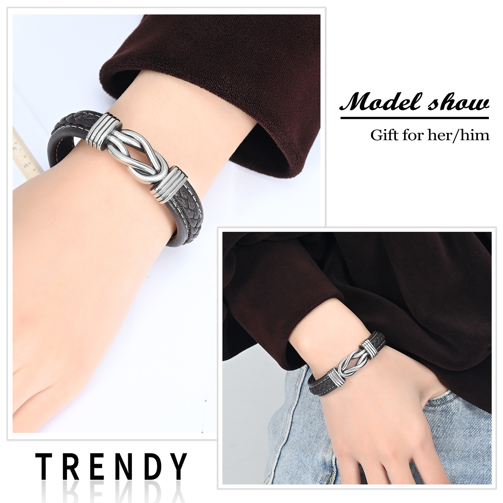 Urn Bracelet for Ashes for Women Men Infinity Knot Cremation Leather Cuff Bangle - Picture 14 of 41