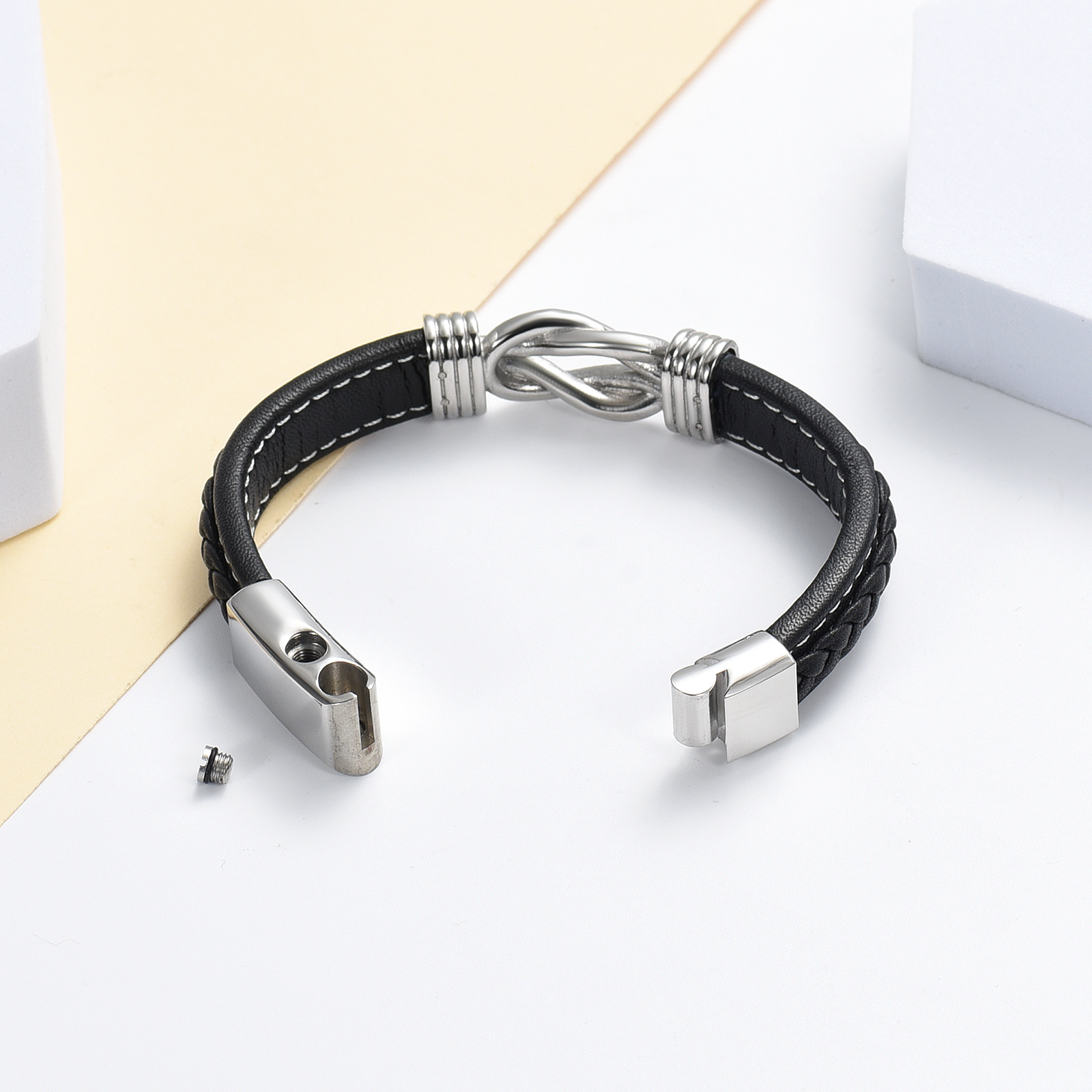 Urn Bracelet for Ashes for Women Men Infinity Knot Cremation Leather Cuff Bangle - Picture 20 of 41