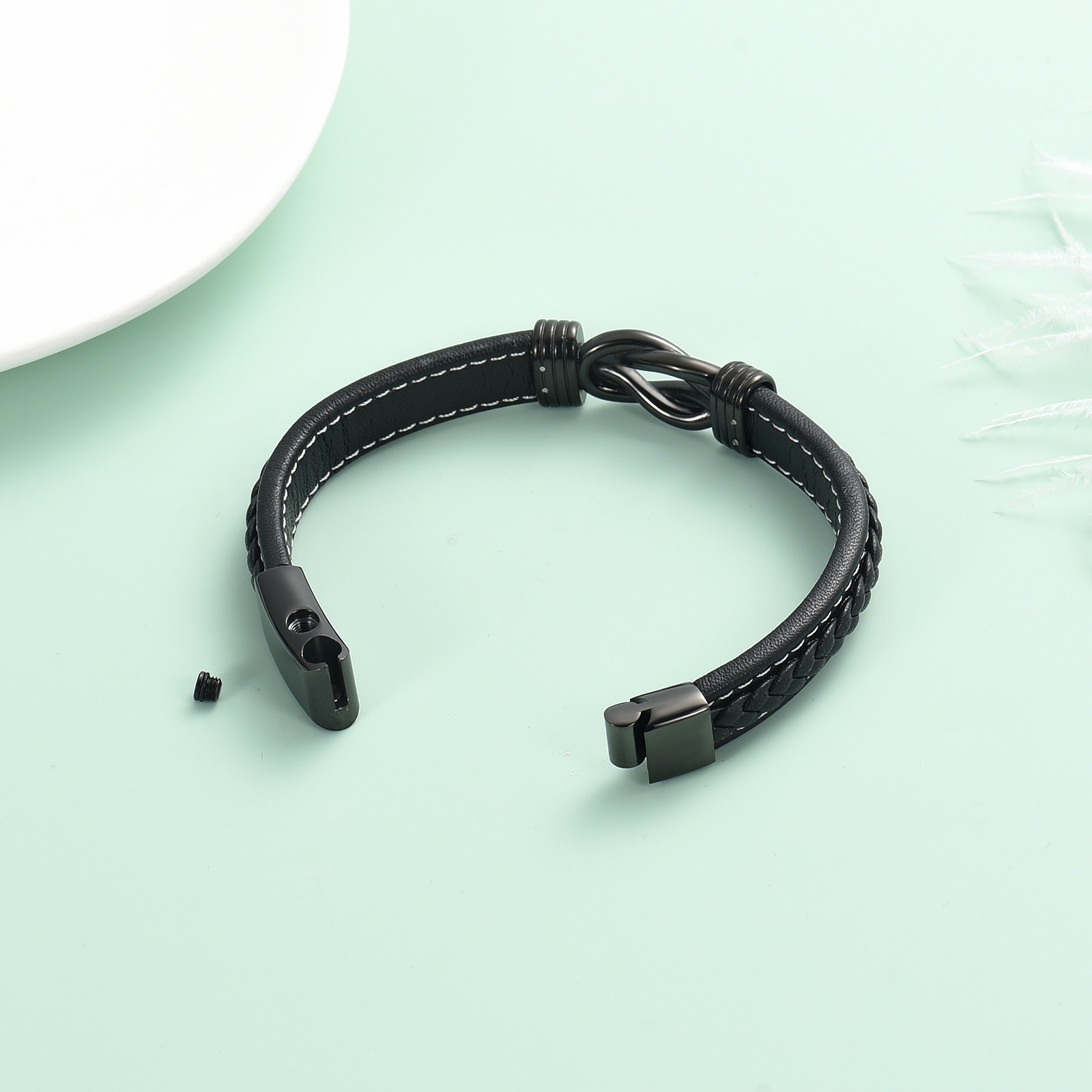 Urn Bracelet for Ashes for Women Men Infinity Knot Cremation Leather Cuff Bangle - Picture 30 of 41