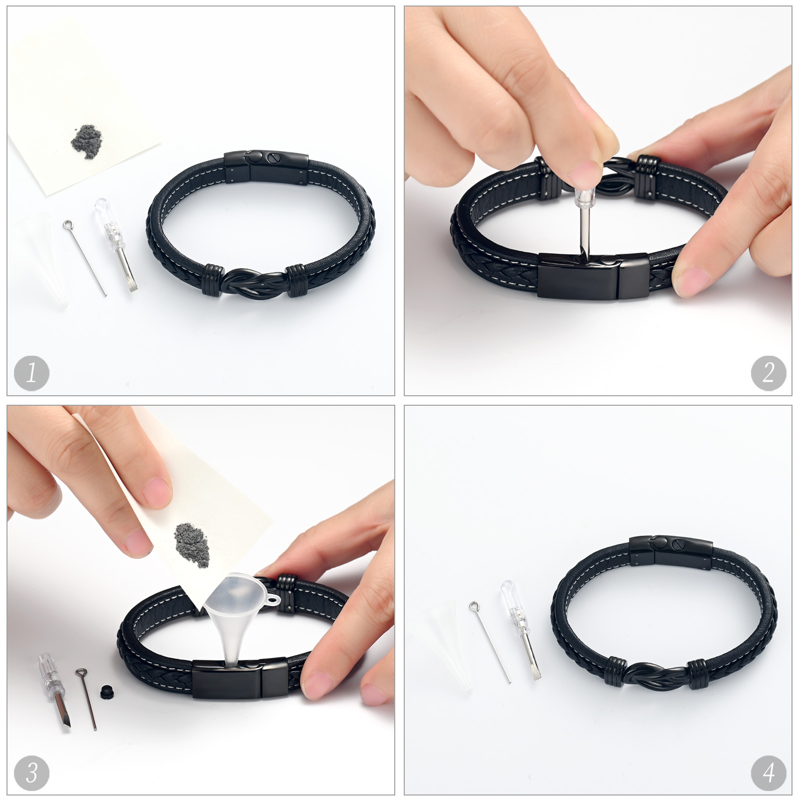 Urn Bracelet for Ashes for Women Men Infinity Knot Cremation Leather Cuff Bangle - Picture 31 of 41