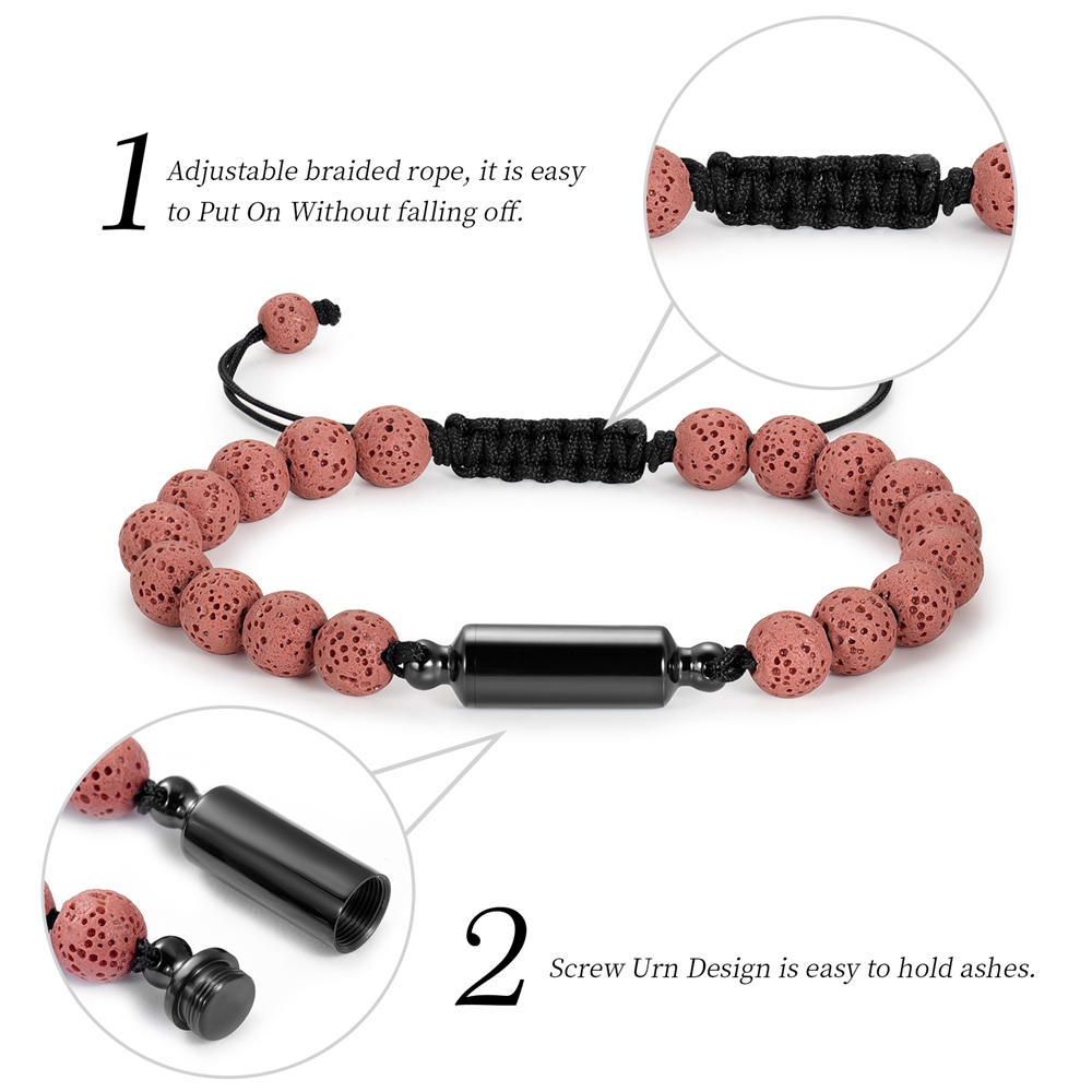 Lava Rock Stone Beaded Bracelet Memorial Cremation Jewelry For Ashes Bracelets - Picture 5 of 29