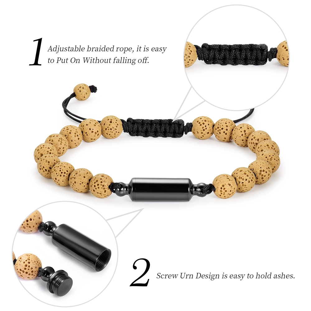 Lava Rock Stone Beaded Bracelet Memorial Cremation Jewelry For Ashes Bracelets - Picture 11 of 29