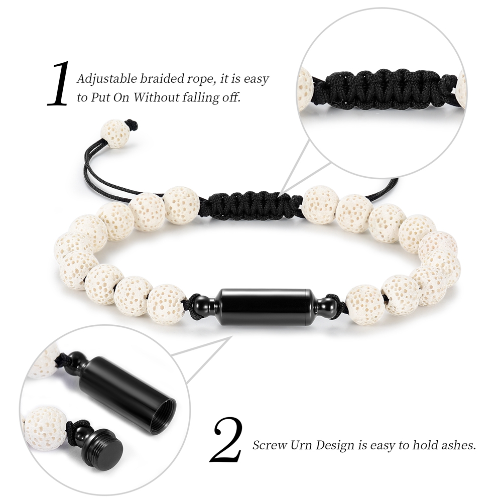 Lava Rock Stone Beaded Bracelet Memorial Cremation Jewelry For Ashes Bracelets - Picture 17 of 29
