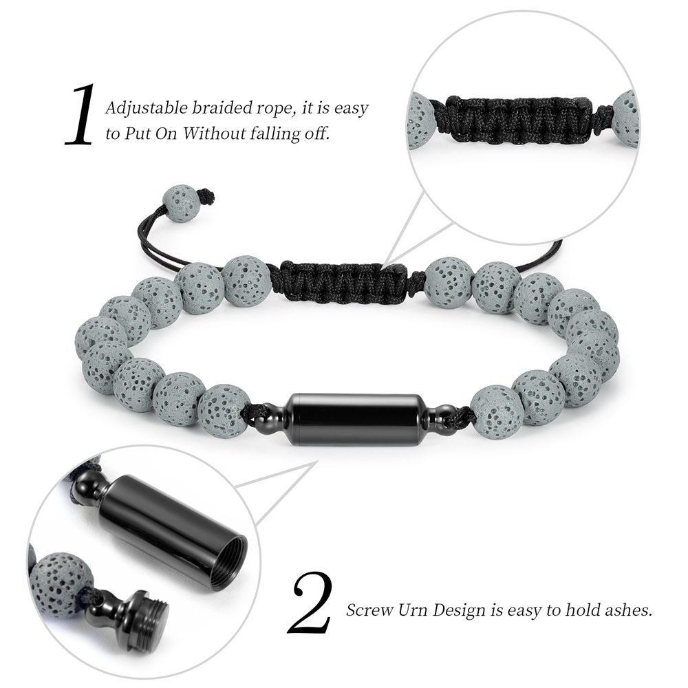 Lava Rock Stone Beaded Bracelet Memorial Cremation Jewelry For Ashes Bracelets - Picture 23 of 29