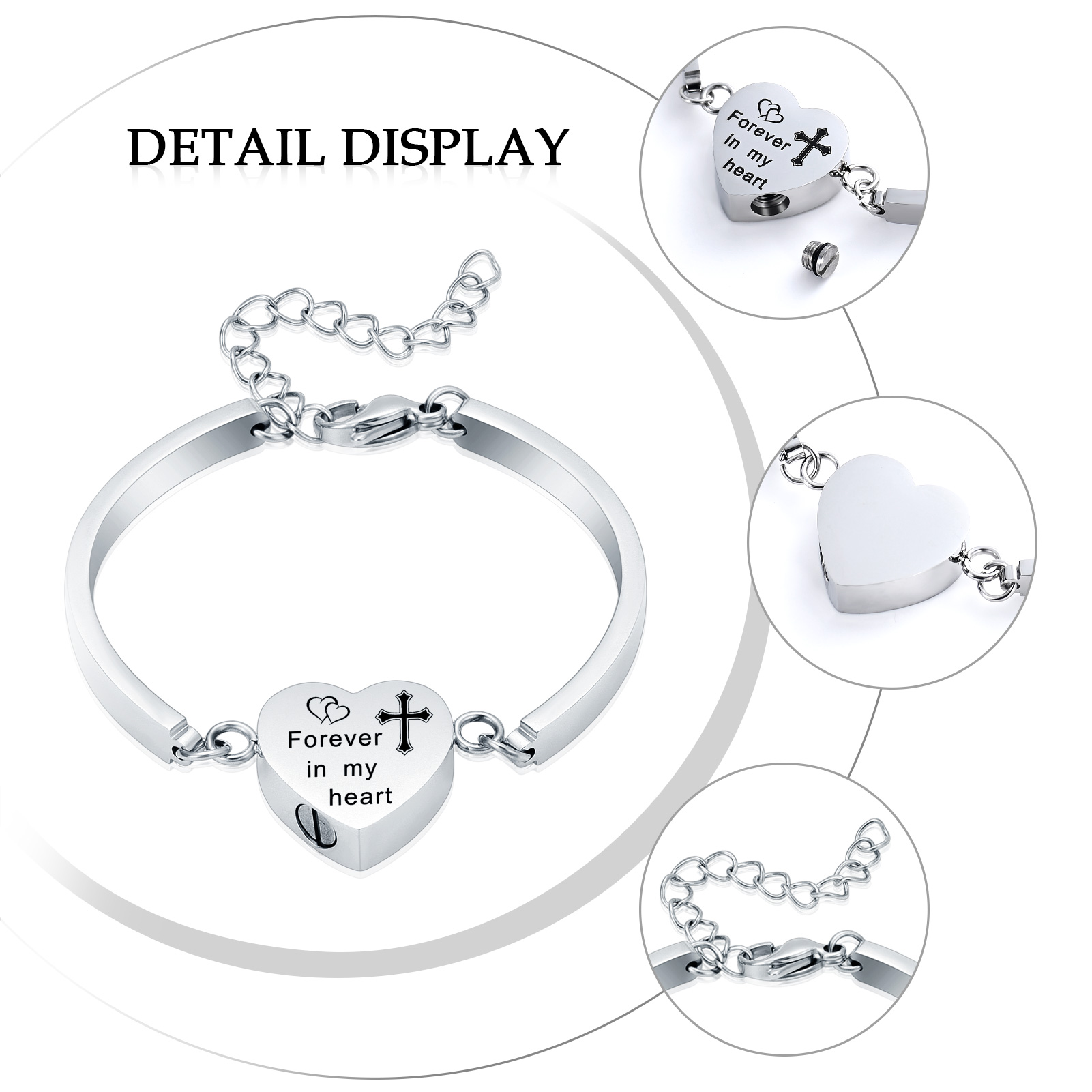 Stainless Steel Heart Urn Locket Funeral Cremation Jewelry For Ashes Bracelets - Picture 7 of 16