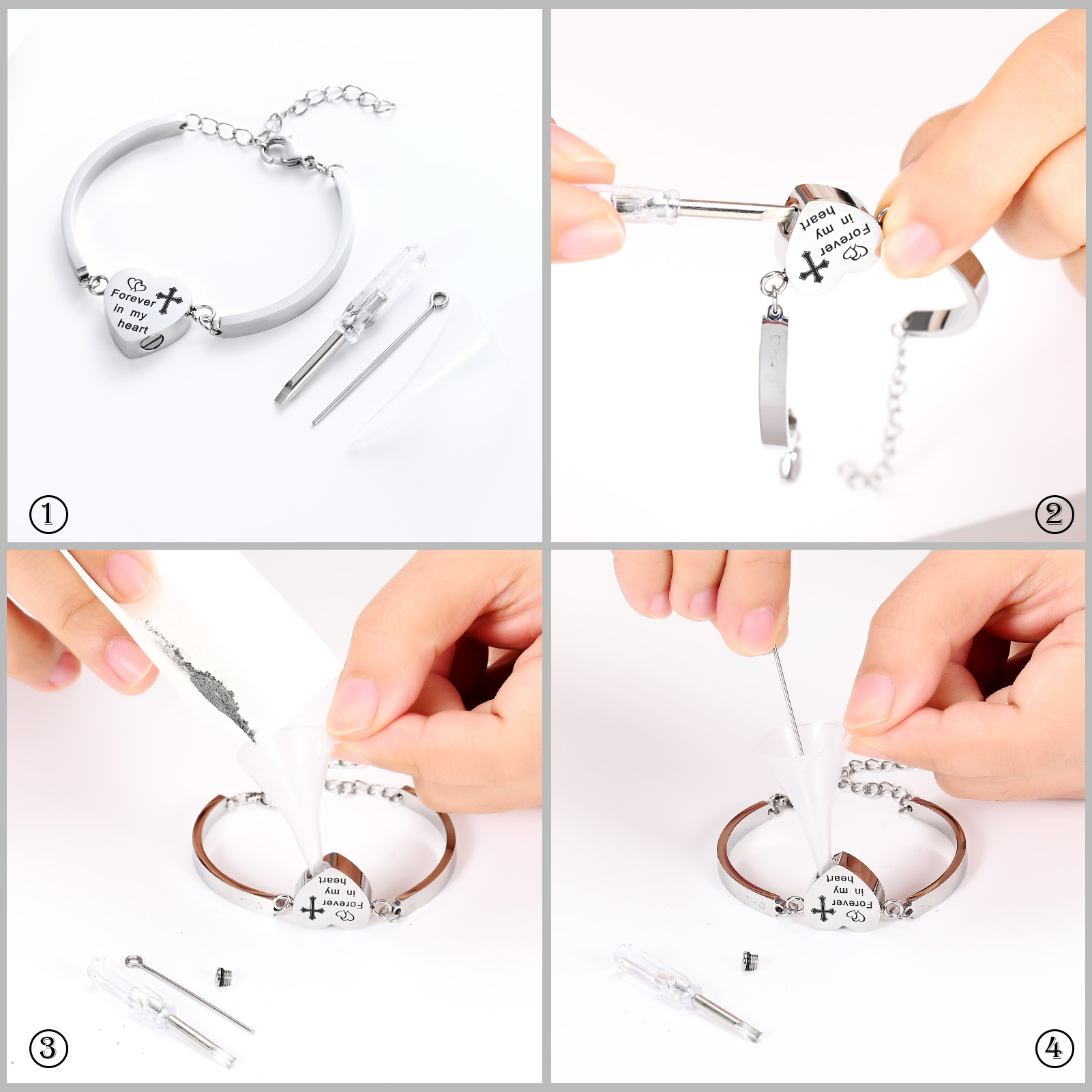Stainless Steel Heart Urn Locket Funeral Cremation Jewelry For Ashes Bracelets - Picture 8 of 16