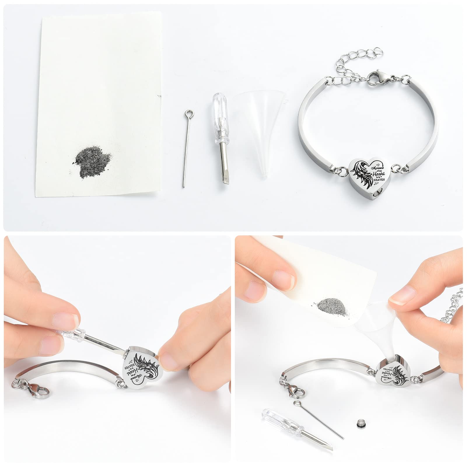Stainless Steel Heart Urn Locket Funeral Cremation Jewelry For Ashes Bracelets - Picture 12 of 16