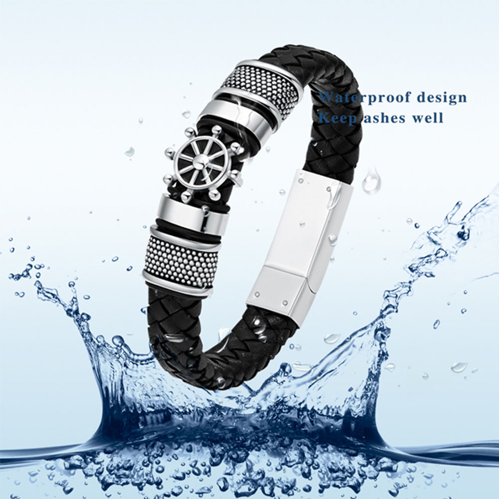 Cremation Bracelet Ship Rudder Urn Bracelet for Ashes Braided Leather Urn Bangle - Picture 12 of 28