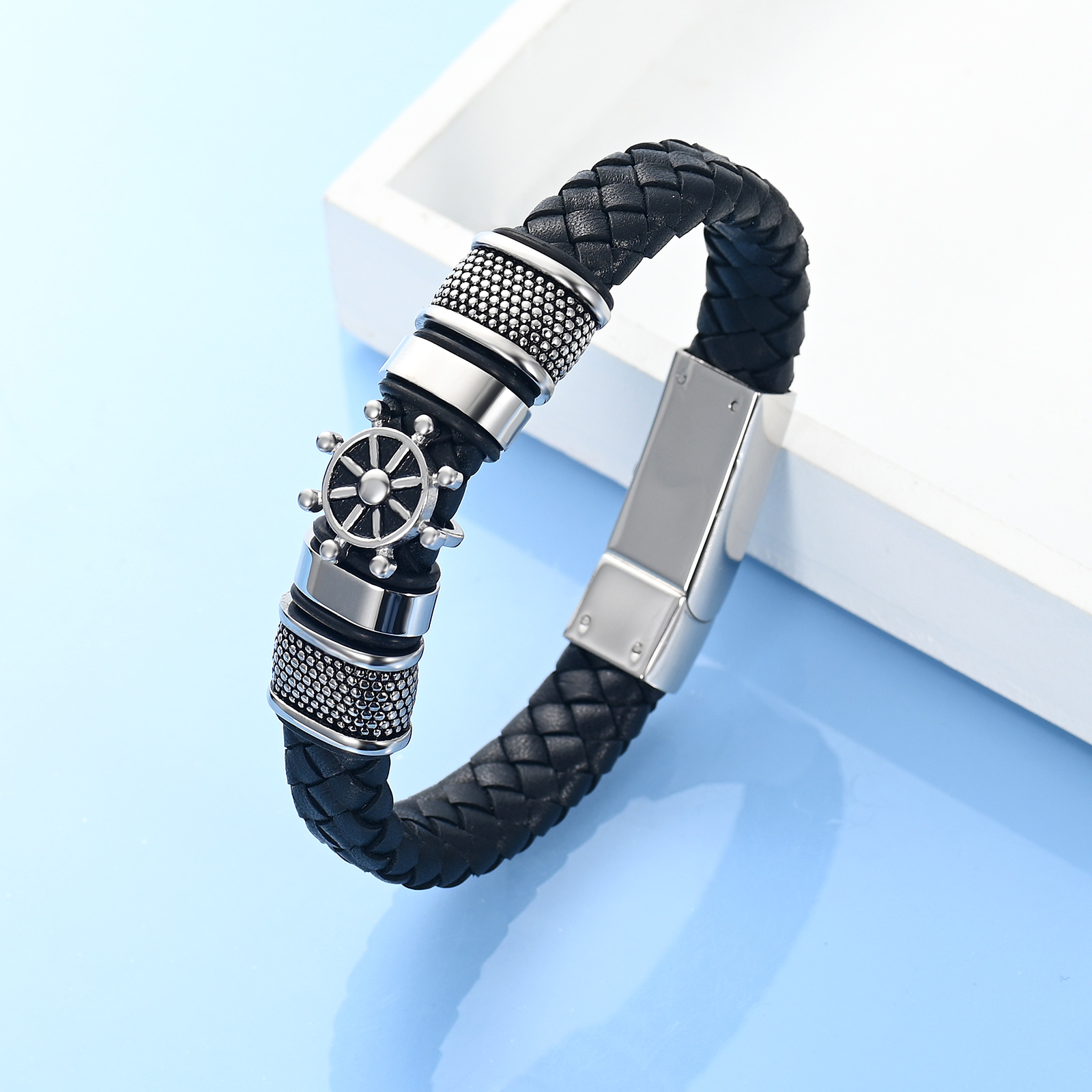 Cremation Bracelet Ship Rudder Urn Bracelet for Ashes Braided Leather Urn Bangle - Picture 13 of 28