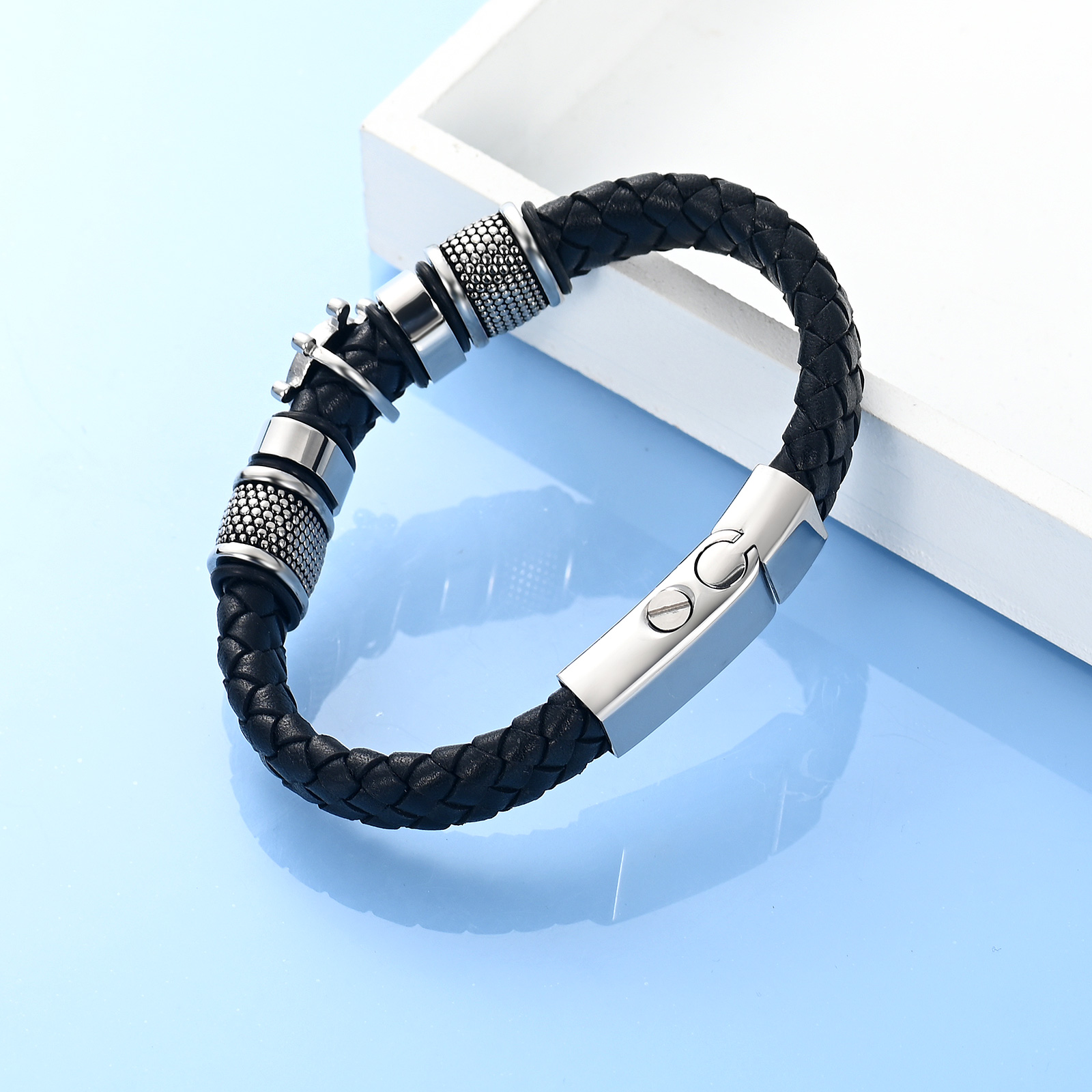 Cremation Bracelet Ship Rudder Urn Bracelet for Ashes Braided Leather Urn Bangle - Picture 14 of 28