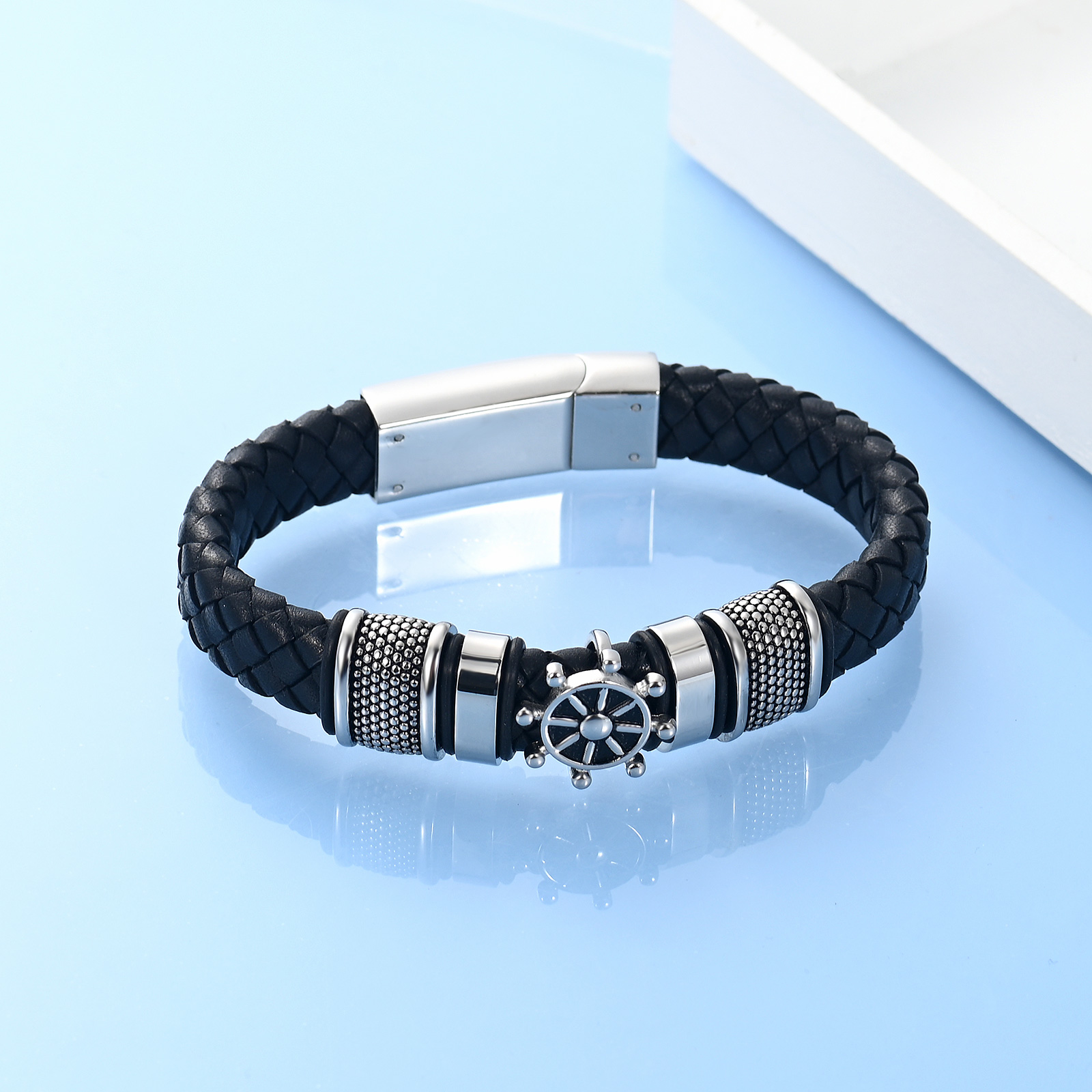 Cremation Bracelet Ship Rudder Urn Bracelet for Ashes Braided Leather Urn Bangle - Picture 15 of 28