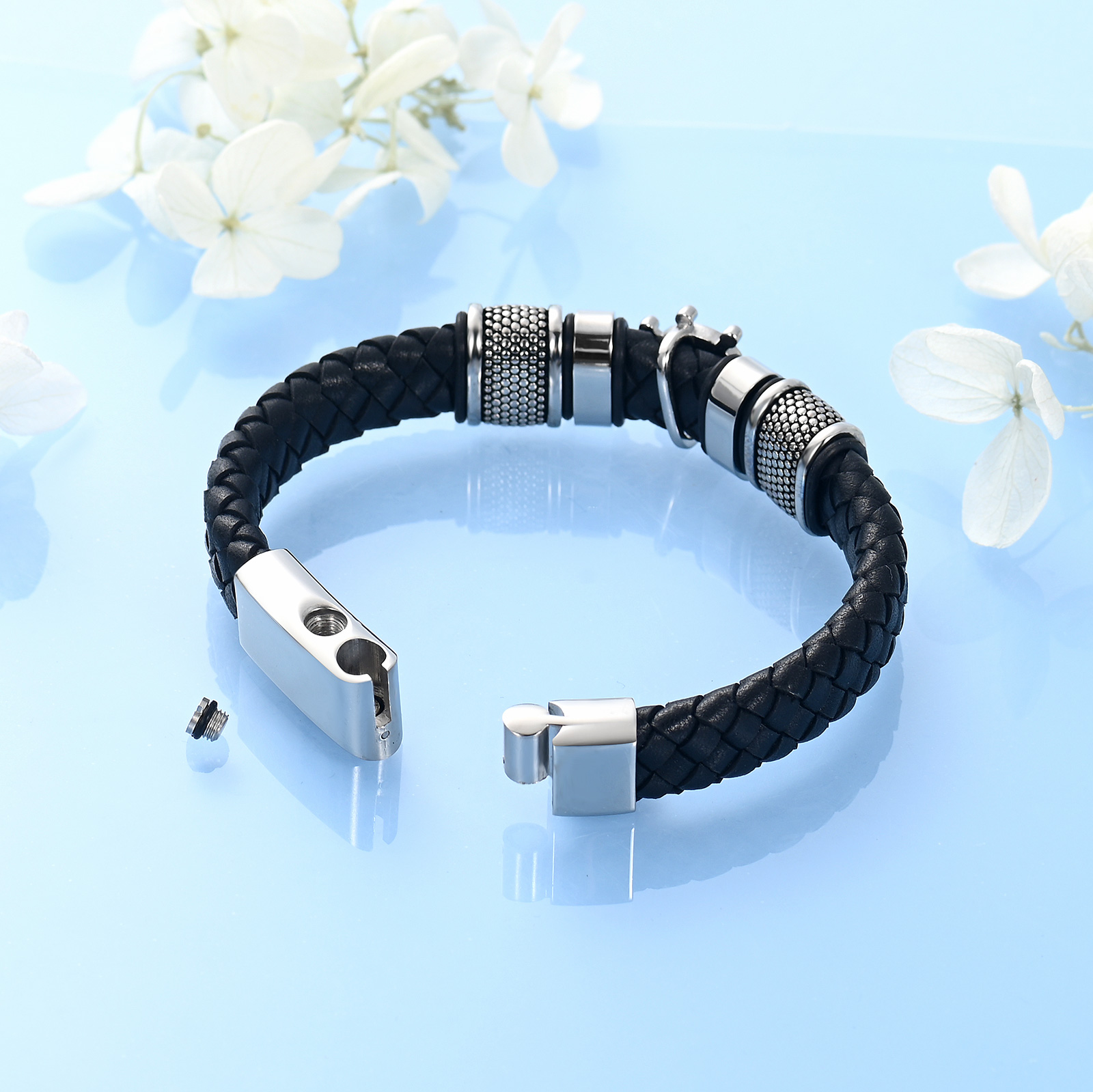 Cremation Bracelet Ship Rudder Urn Bracelet for Ashes Braided Leather Urn Bangle - Picture 16 of 28