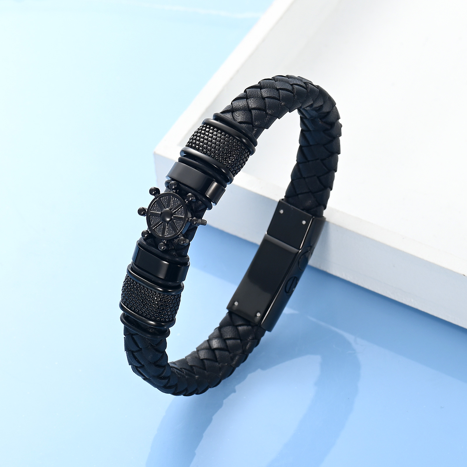 Cremation Bracelet Ship Rudder Urn Bracelet for Ashes Braided Leather Urn Bangle - Picture 19 of 28