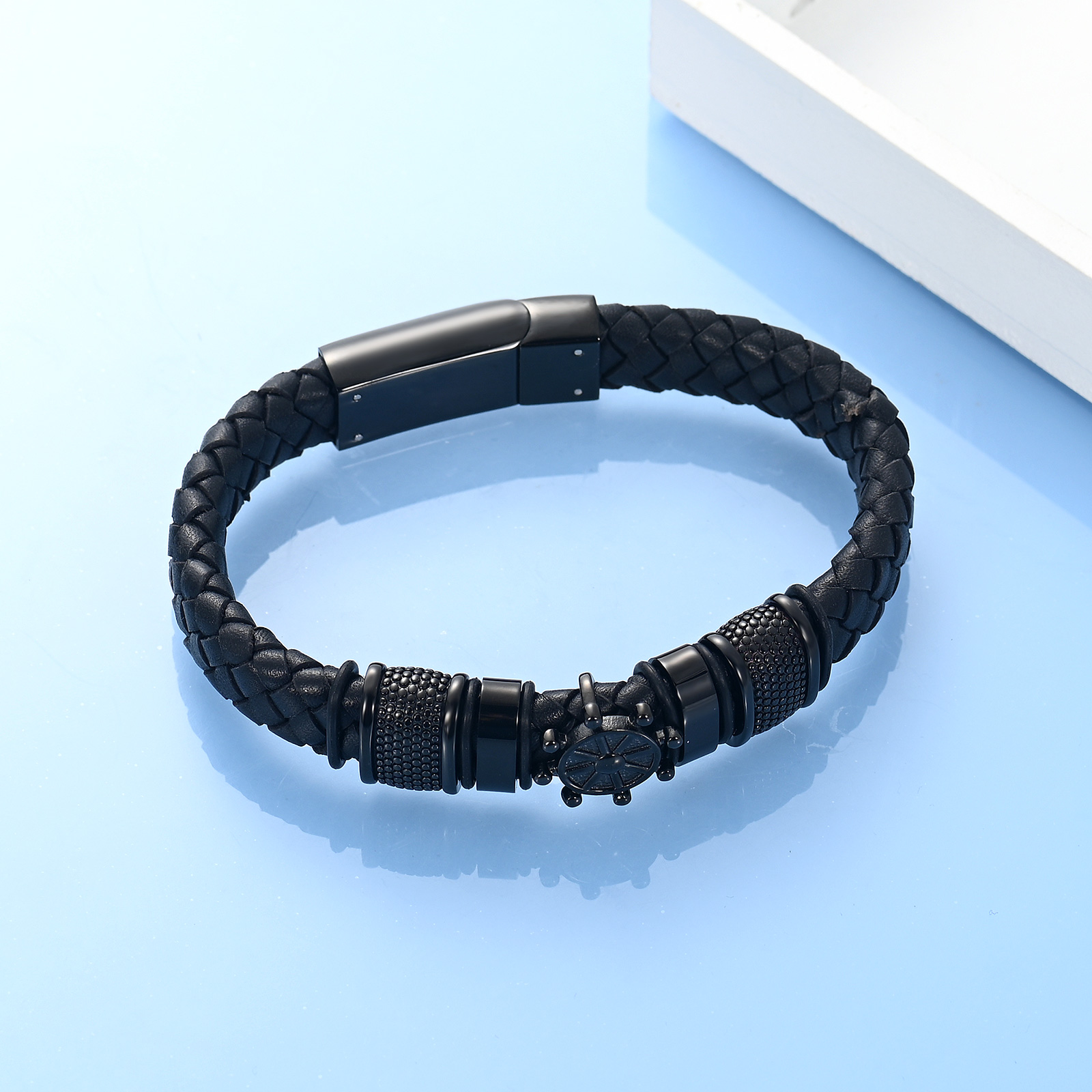 Cremation Bracelet Ship Rudder Urn Bracelet for Ashes Braided Leather Urn Bangle - Picture 21 of 28