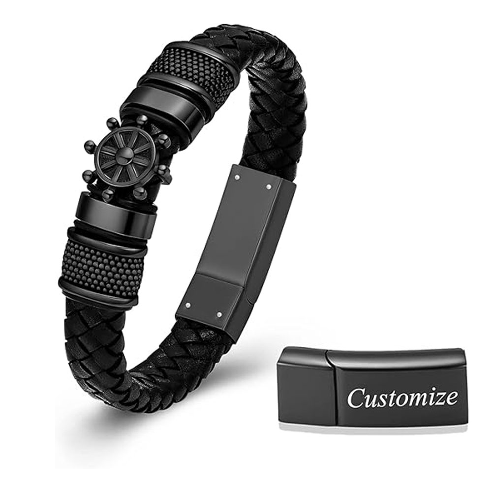 Cremation Bracelet Ship Rudder Urn Bracelet for Ashes Braided Leather Urn Bangle - Picture 23 of 28