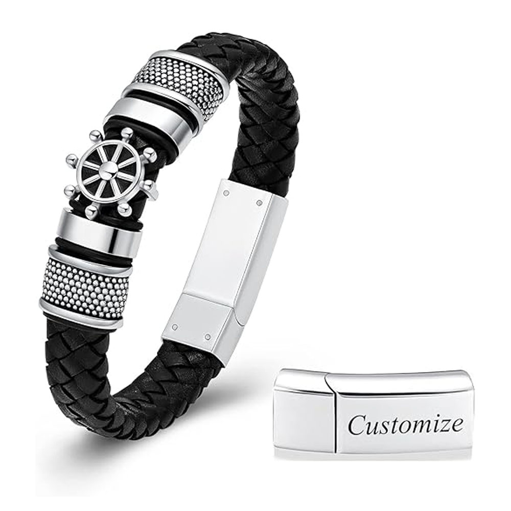 Cremation Bracelet Ship Rudder Urn Bracelet for Ashes Braided Leather Urn Bangle - Picture 24 of 28