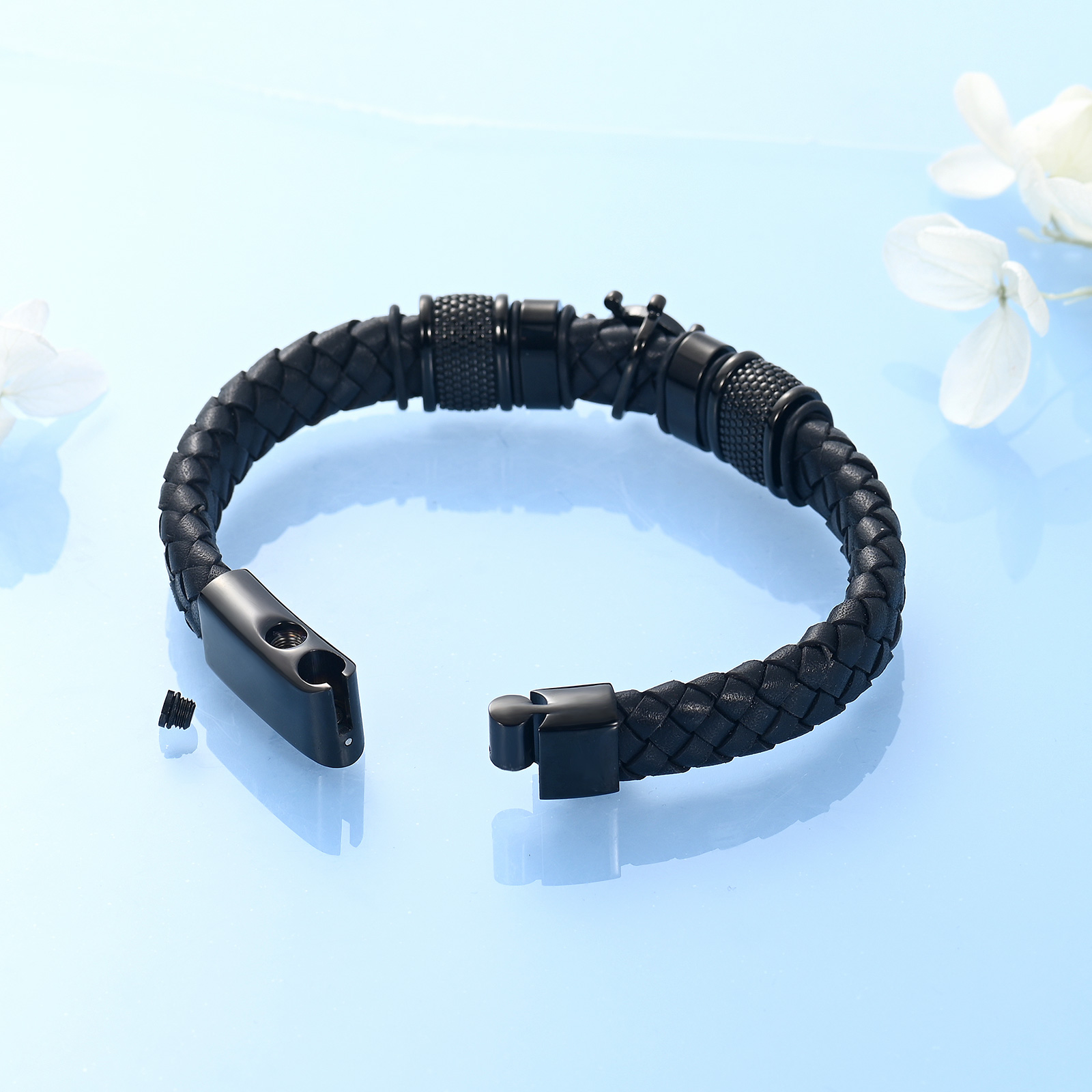 Cremation Bracelet Ship Rudder Urn Bracelet for Ashes Braided Leather Urn Bangle - Picture 28 of 28