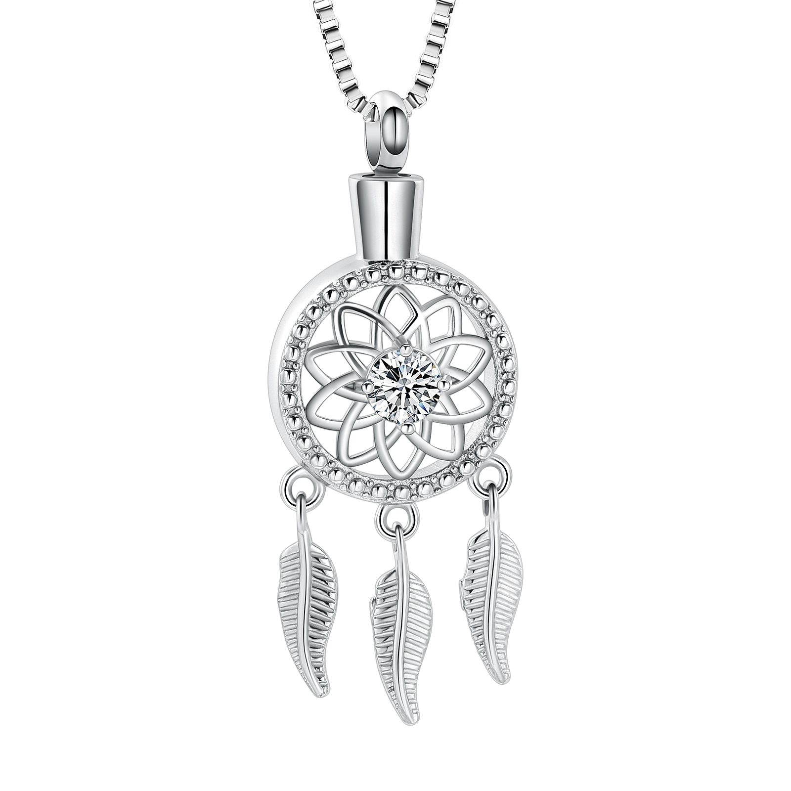 Stainless Steel Crystal Dreamcather Urn Pendant Necklace for Cremation Ashe Gift