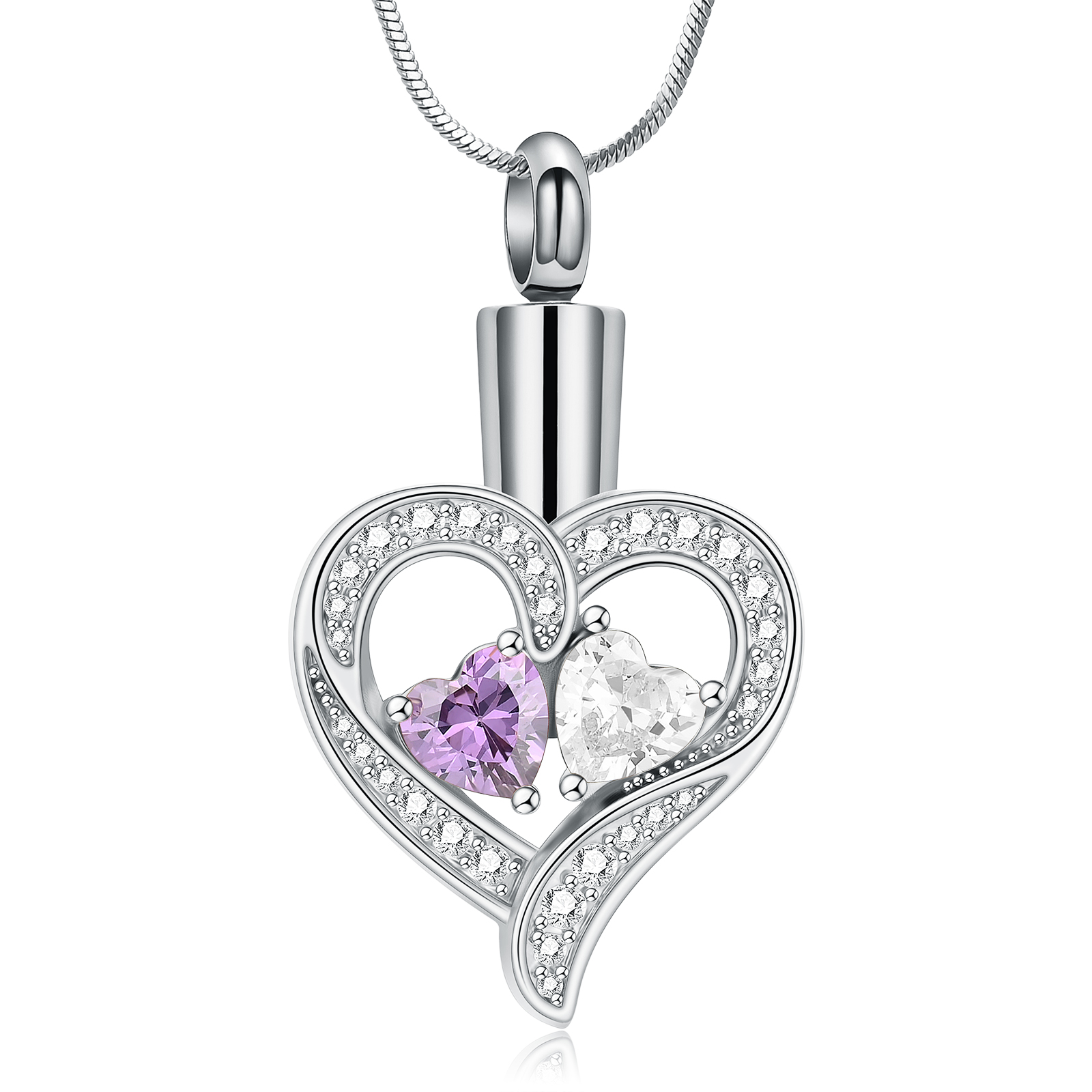 Stainless Steel Crystal Hearts Cremation Pendant Keepsake Urn Necklace For Ashes - Picture 8 of 8
