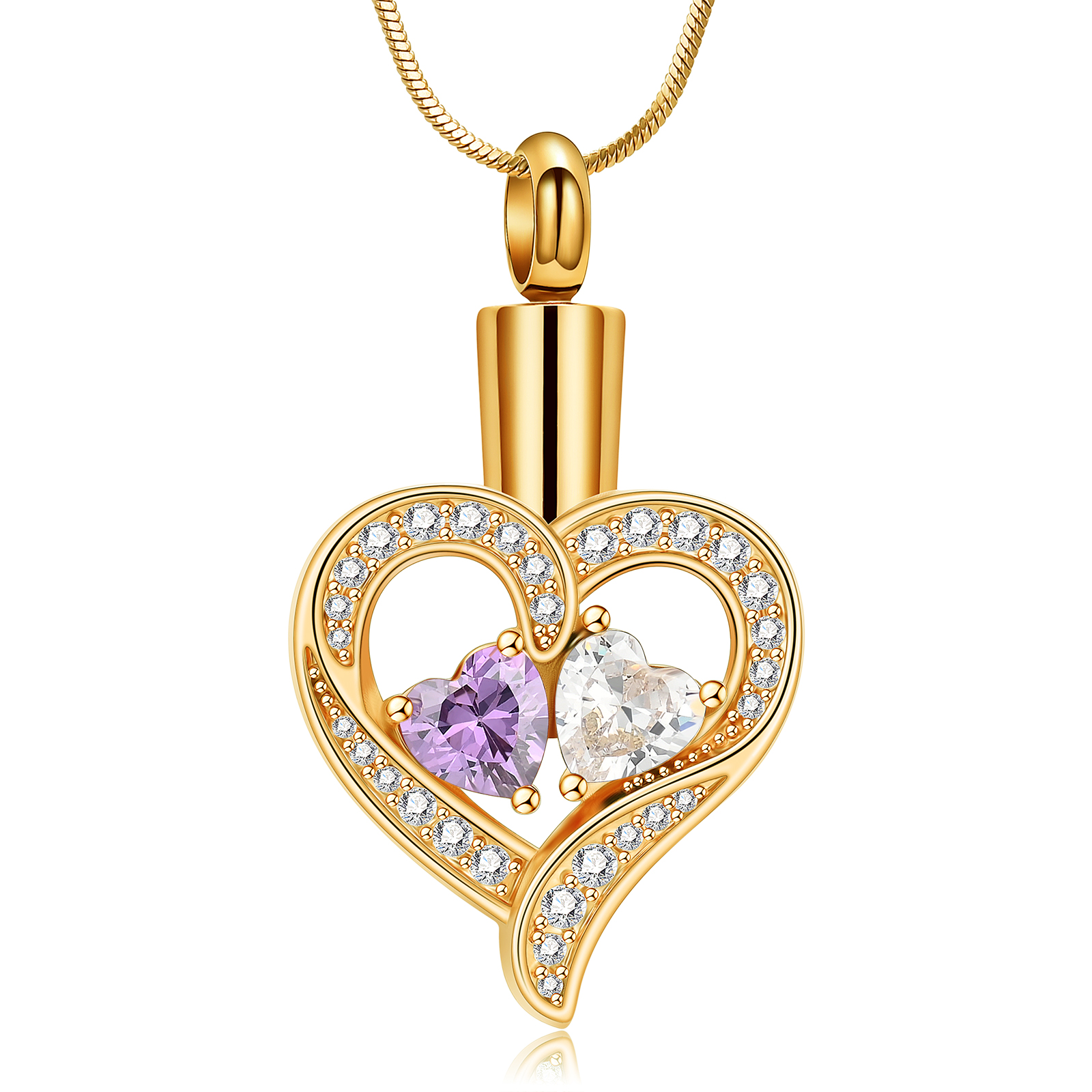 Stainless Steel Crystal Hearts Cremation Pendant Keepsake Urn Necklace For Ashes - Picture 7 of 8