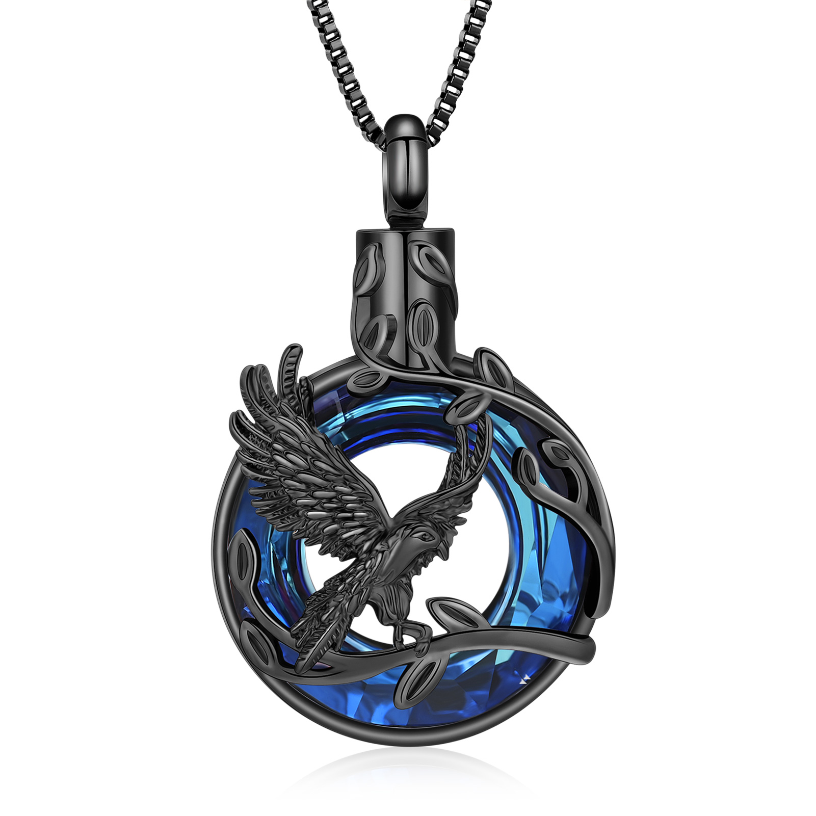 Stainless Steel Tree of Life Eagle Urn Pendant Cremation Jewelry Ashes Necklace