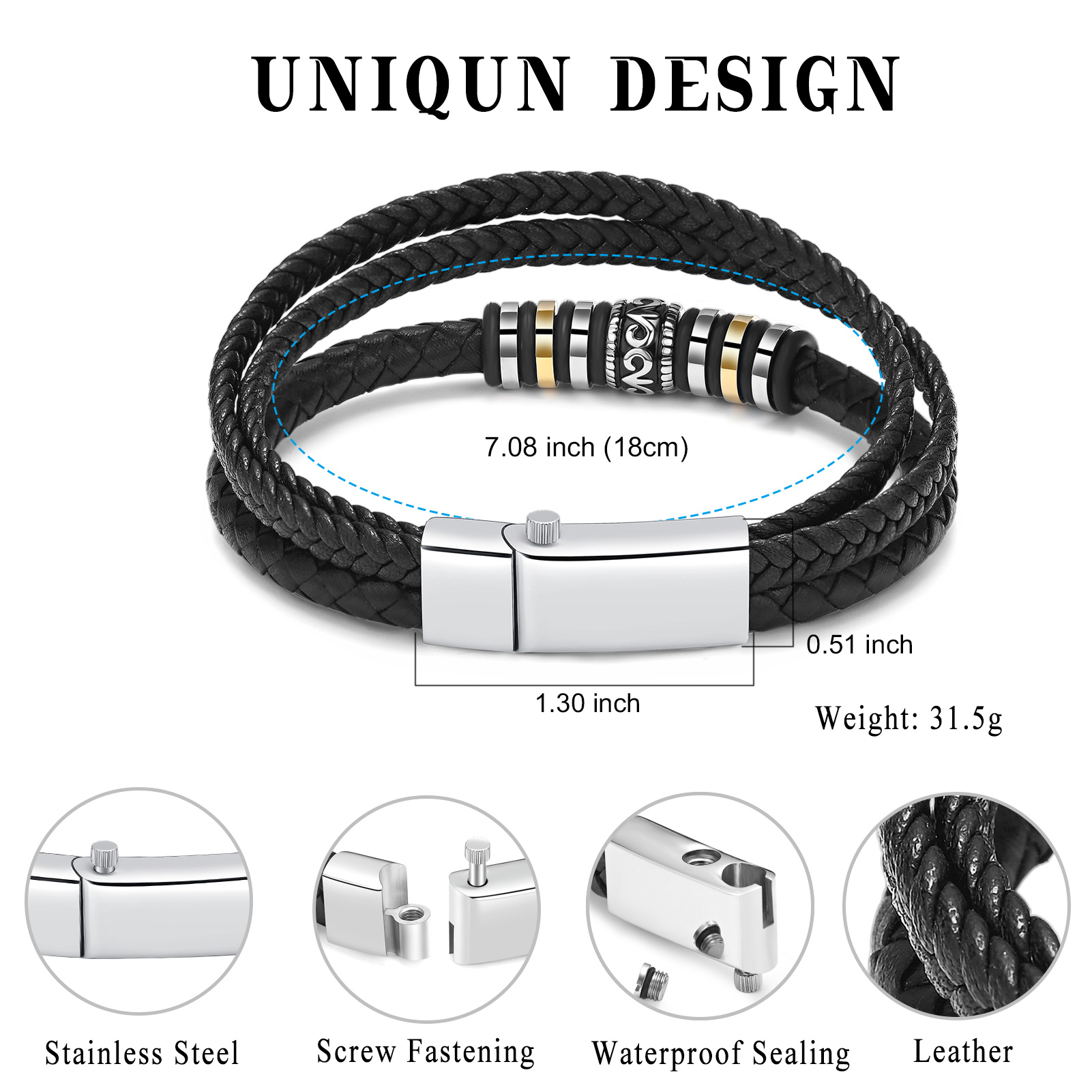 Multi-Layer Twisted Braid Leather Memory Bracelet Cremation Jewelry for Ashes