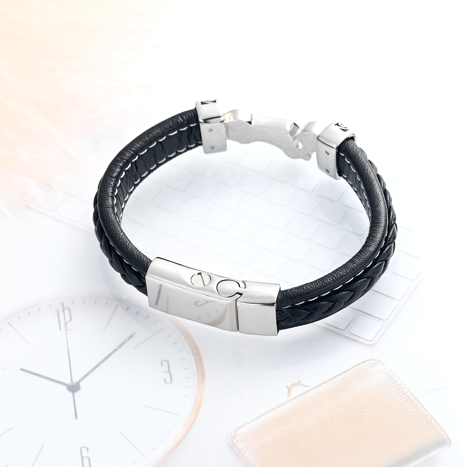 Motorcycle Cremation Bracelet for Ashes for Men Braided Leather Wristband Bangle - Picture 14 of 32