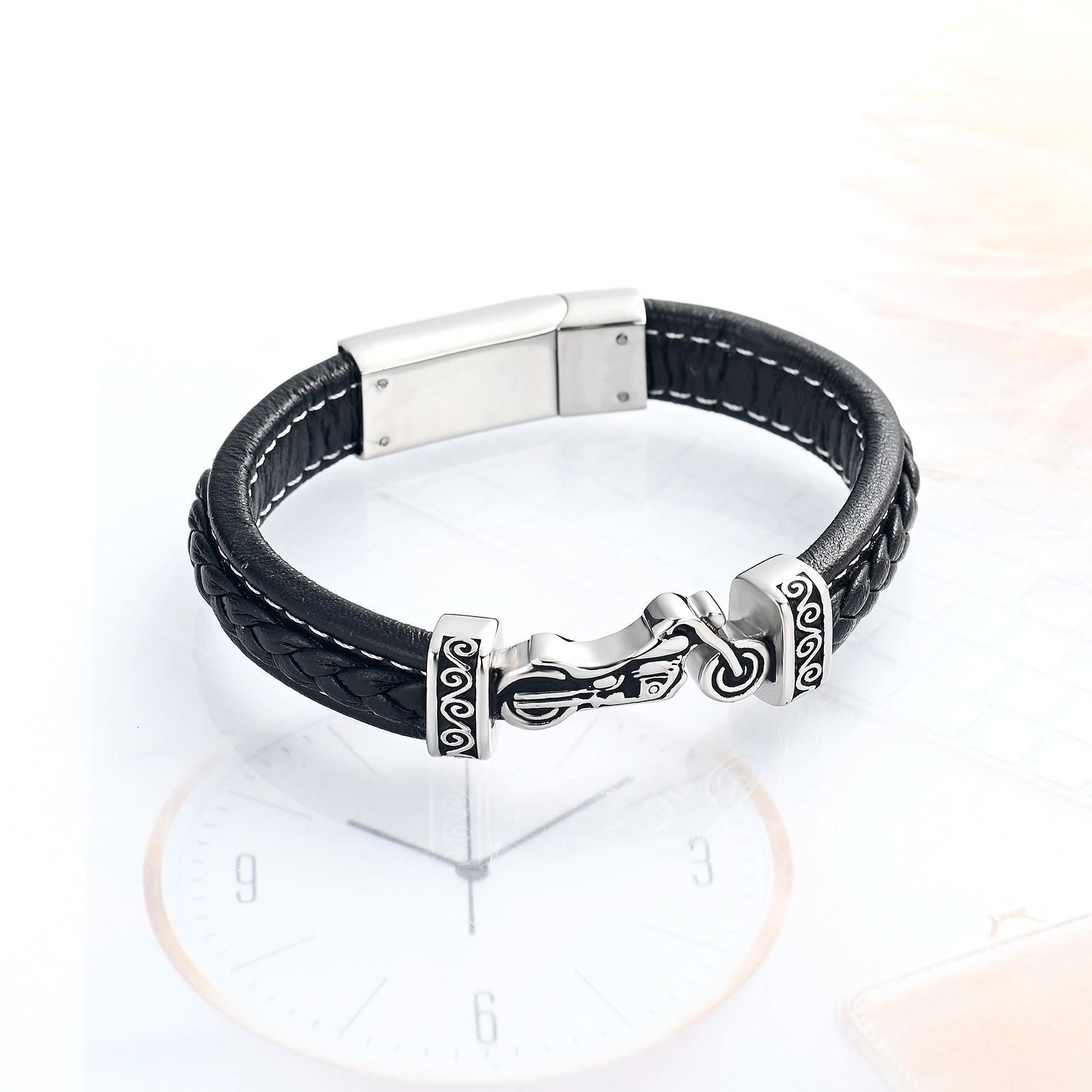 Motorcycle Cremation Bracelet for Ashes for Men Braided Leather Wristband Bangle - Picture 15 of 32