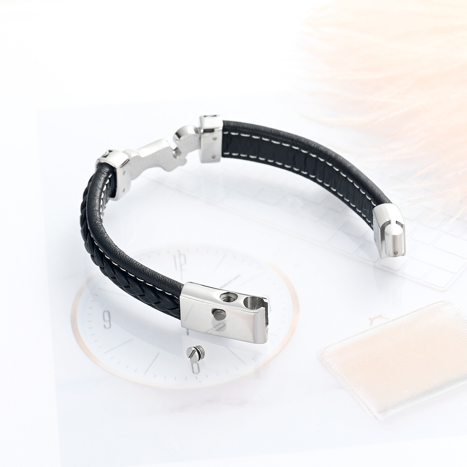 Motorcycle Cremation Bracelet for Ashes for Men Braided Leather Wristband Bangle - Picture 16 of 32