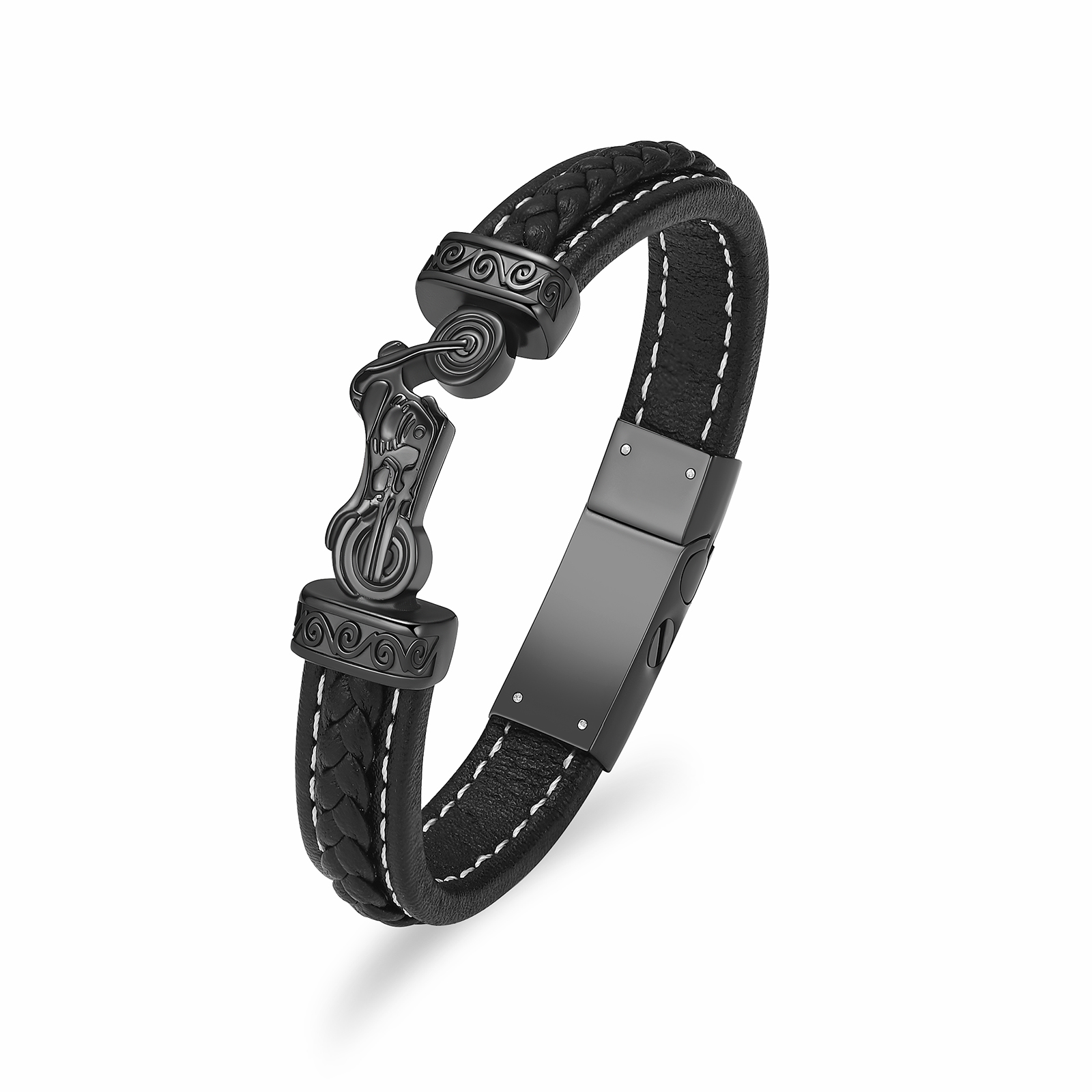 Motorcycle Cremation Bracelet for Ashes for Men Braided Leather Wristband Bangle - Picture 18 of 32